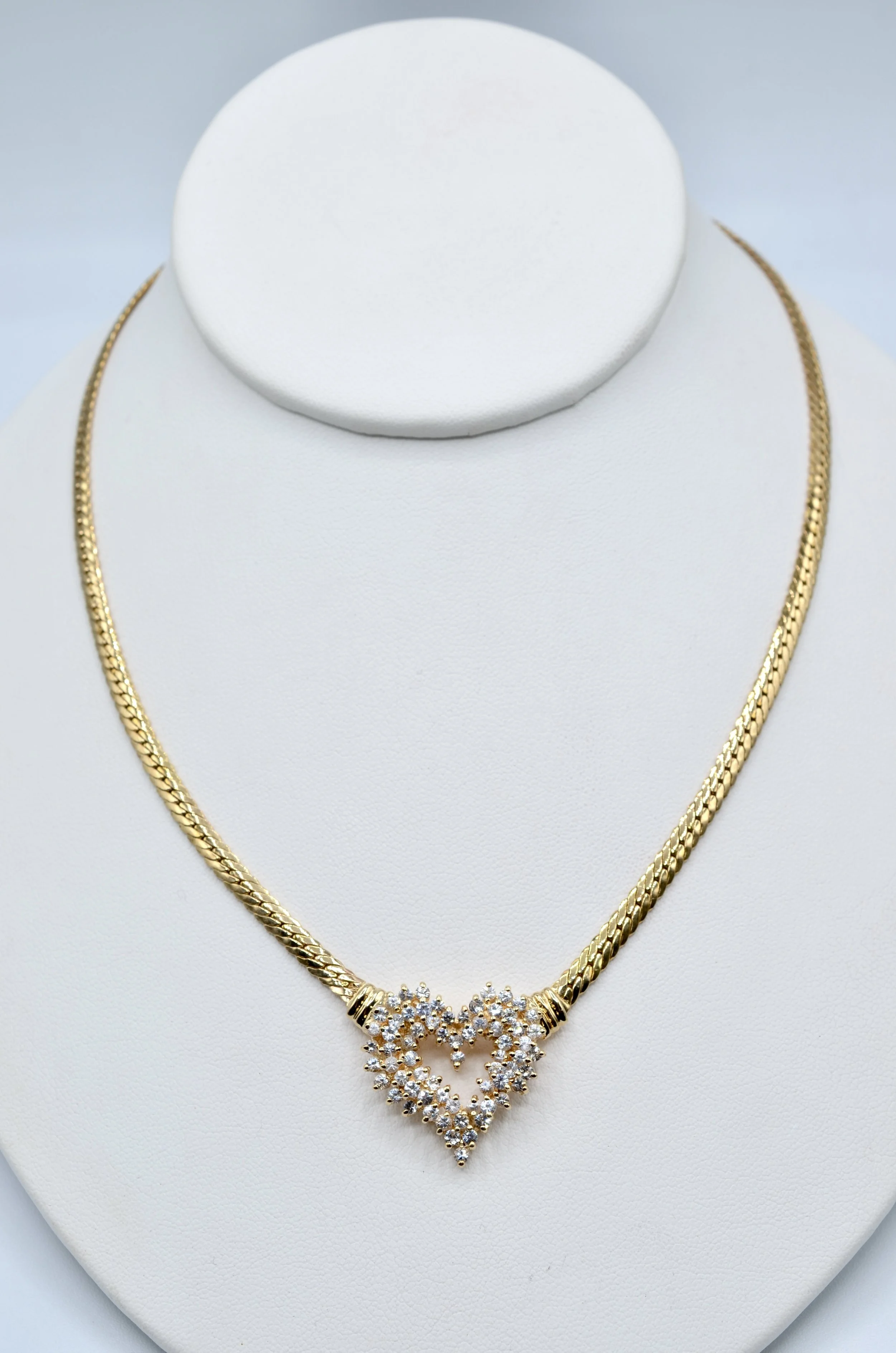 Vintage 14k Yellow Gold Miami Cuban Chain Heart Necklace w/ CZ Stones – 13.2g
