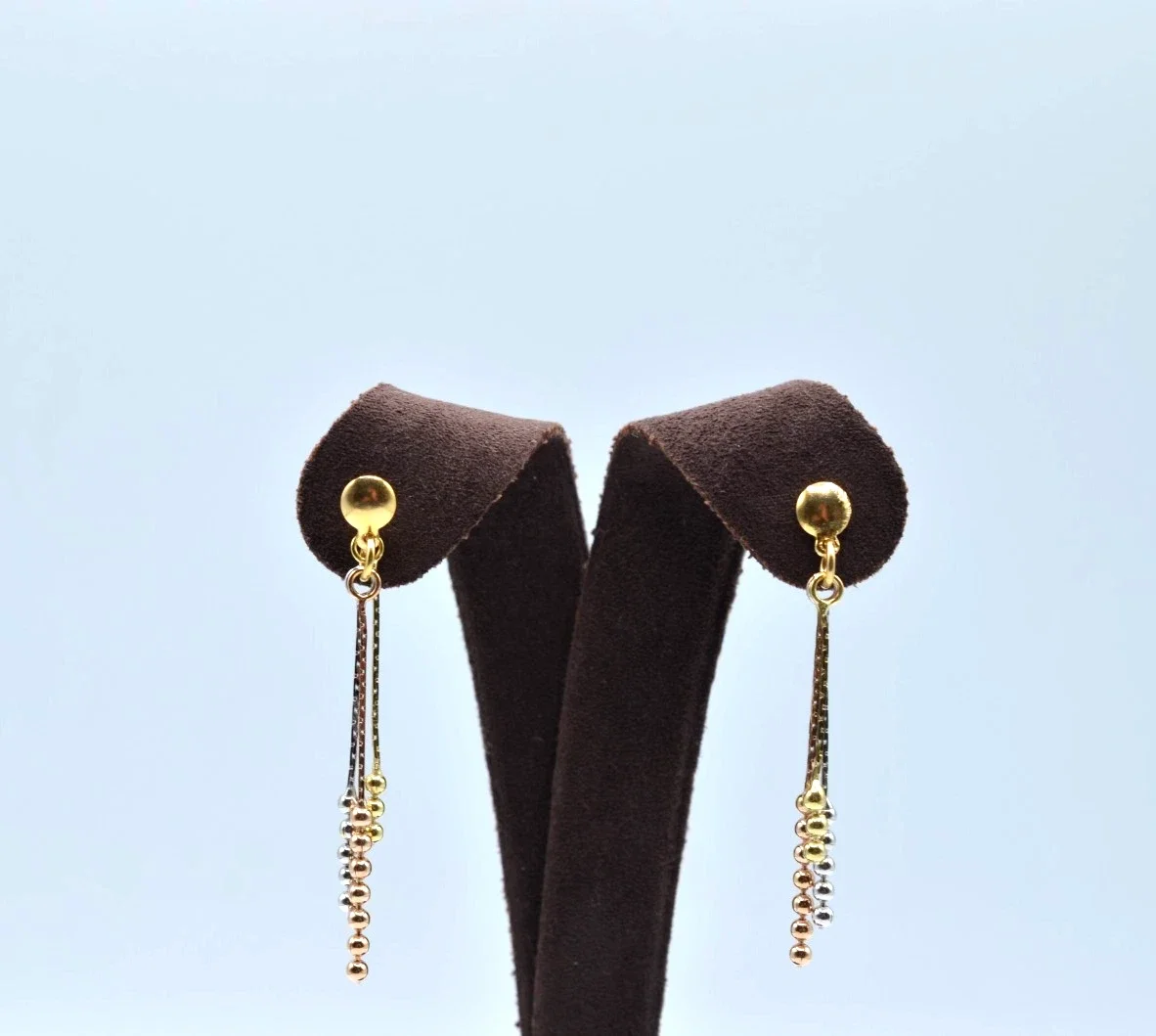 14K Tri Color Gold Dangle Earrings White Rose Yellow 1.75” 3.0g