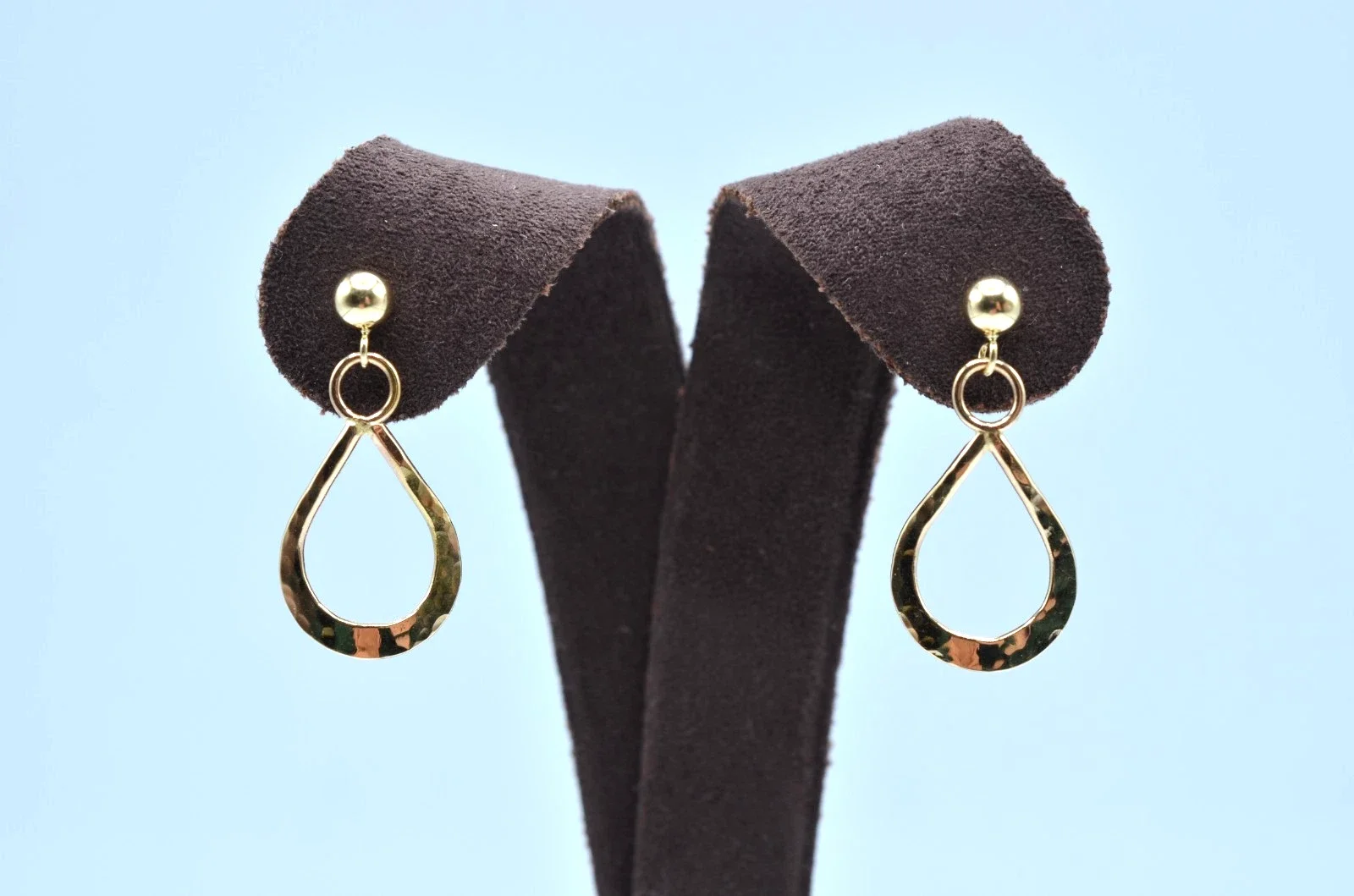 14K Yellow Gold Teardrop Dangle Earrings Hammered Finish 1” 1.6g