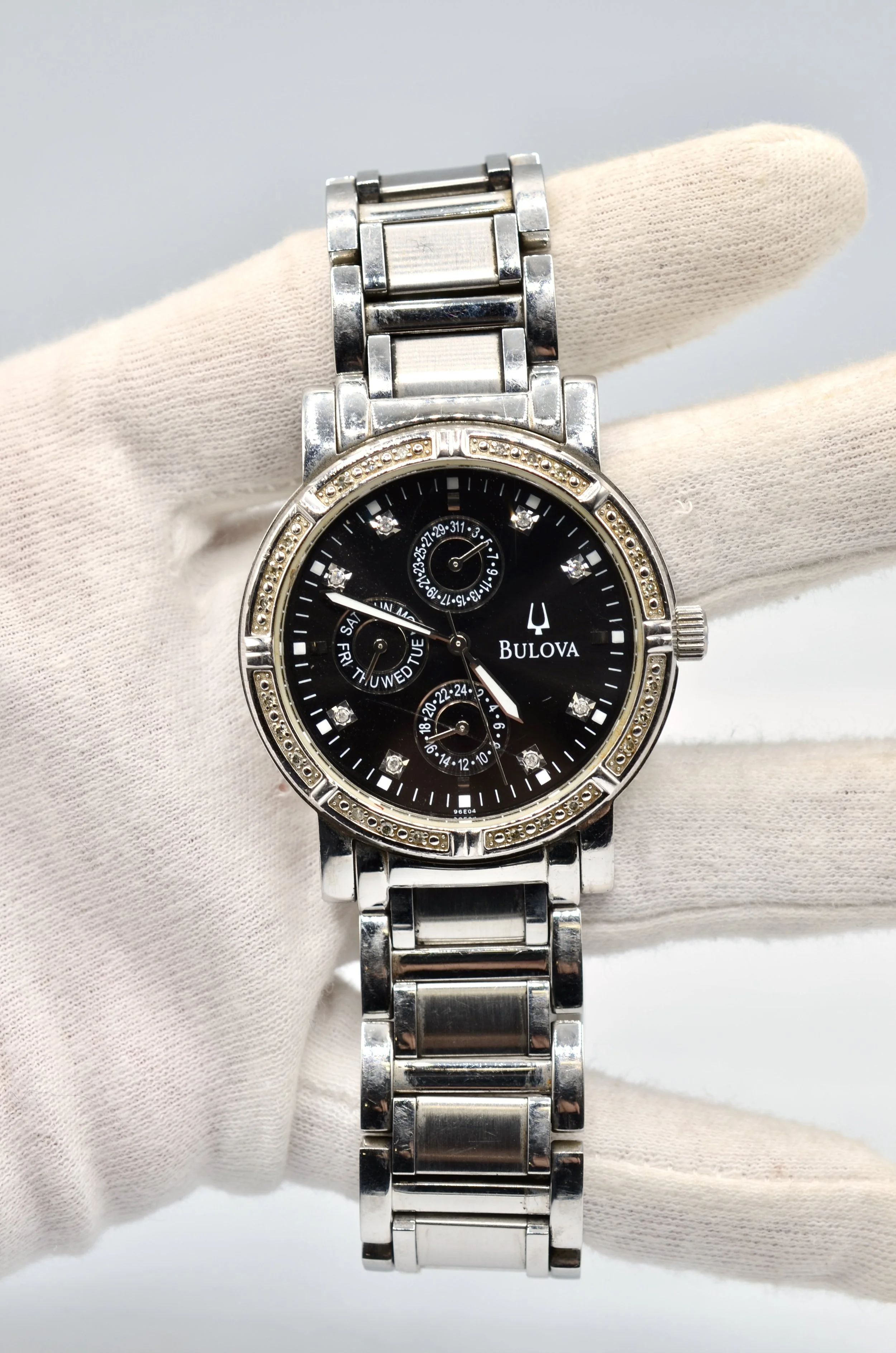 Bulova Men’s Diamond Watch C837390 Black Dial Quartz Stainless Steel Pre-Owned
