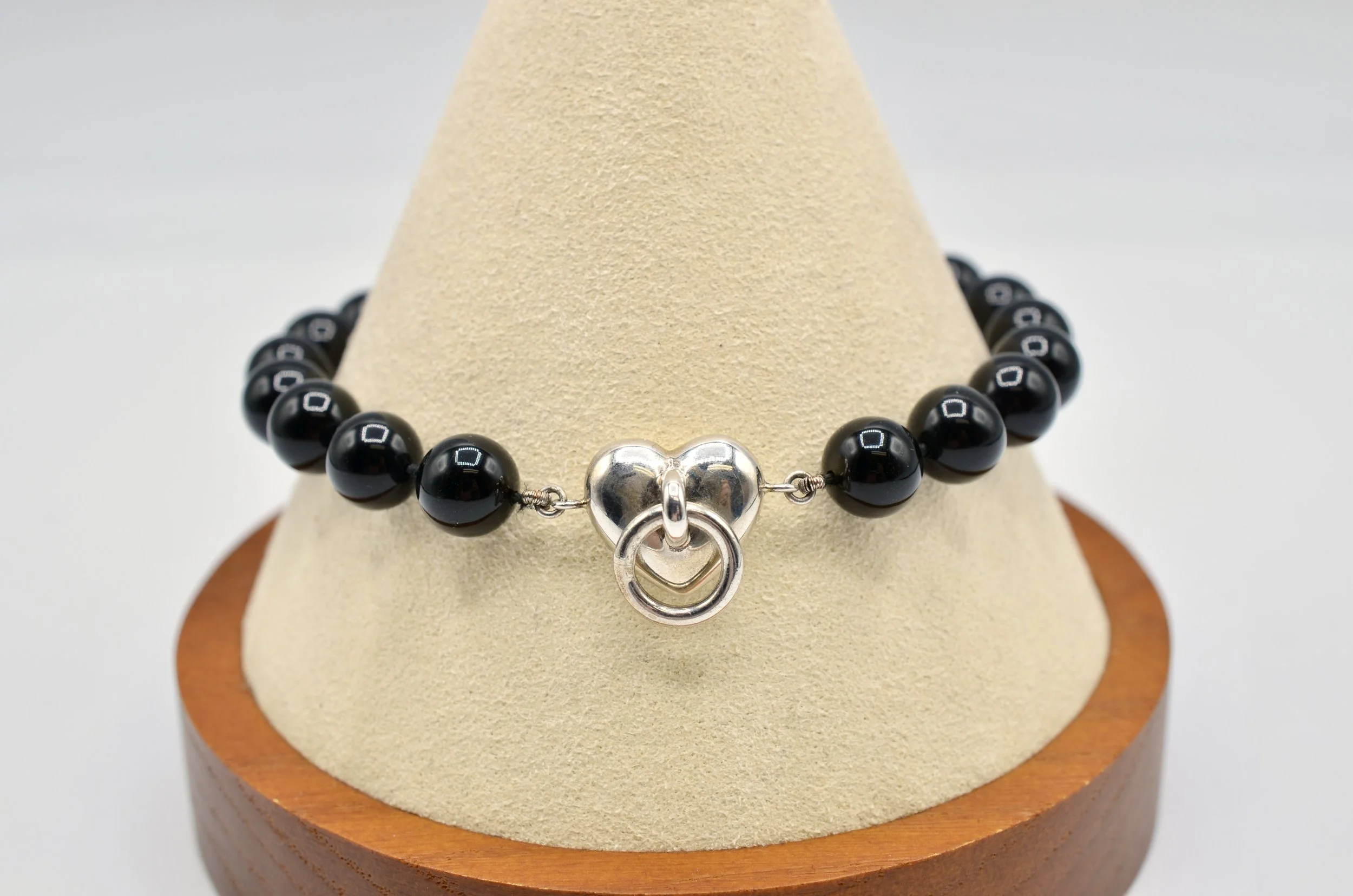 Authentic TIFFANY & CO Bracelet Heart Knock Silver925/Onyx Stone Black.~20.9gr