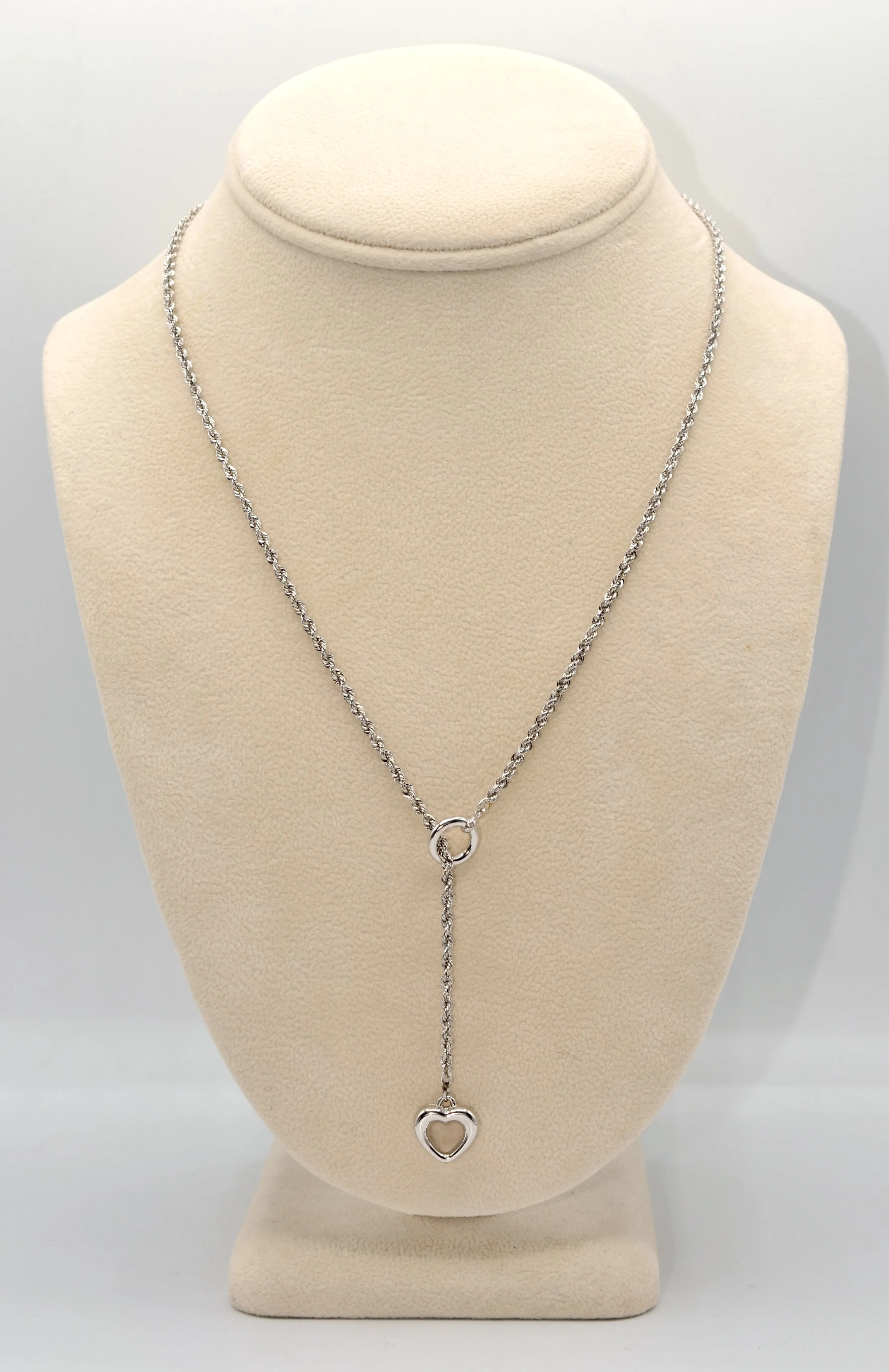 Michael Anthony 14K White Gold Lariat Y Necklace Heart Rope Chain 19.5" 3.3g