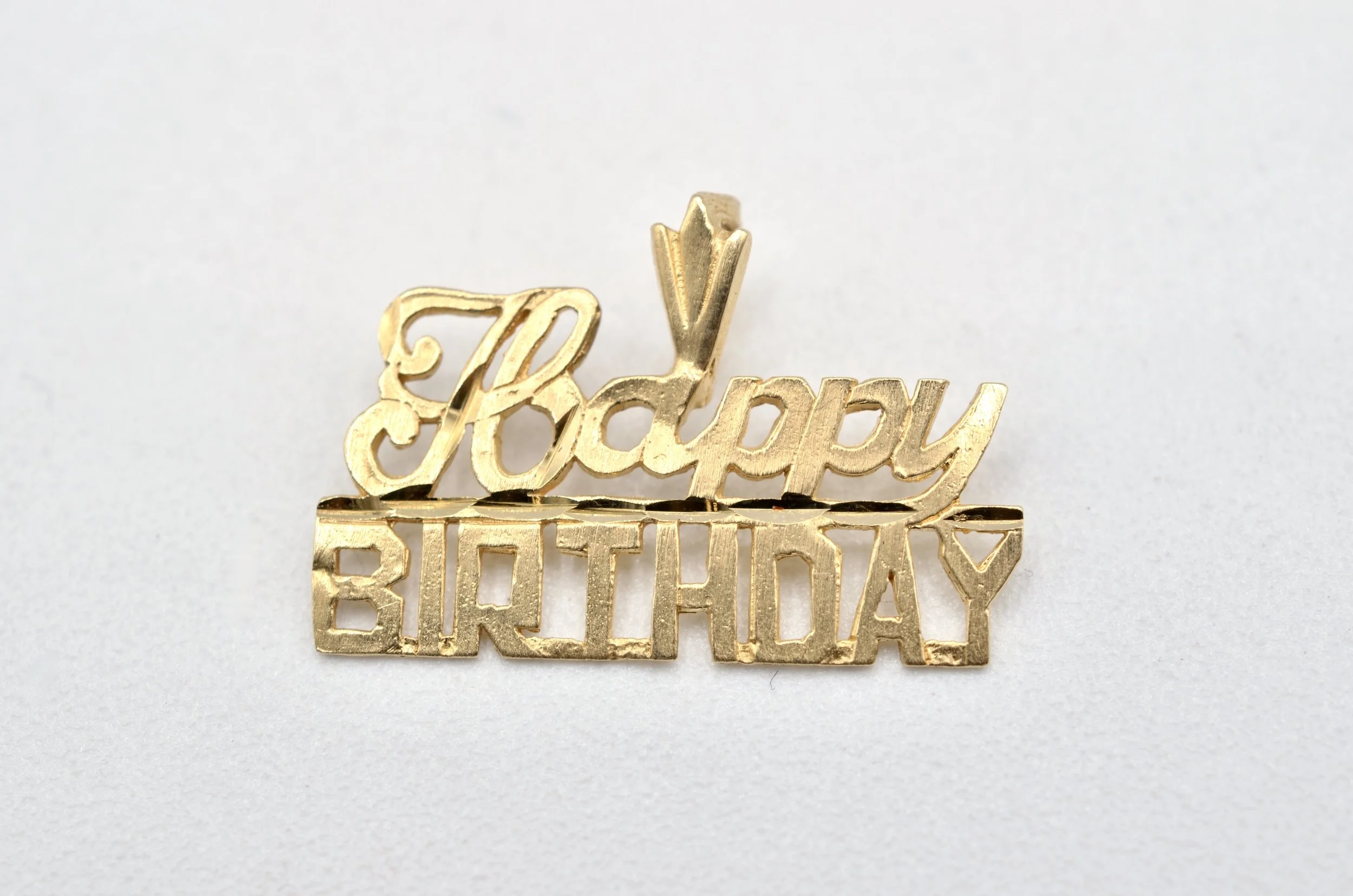 Vintage 14K Gold Happy Birthday Charm Pendant Diamond Cut 0.9g