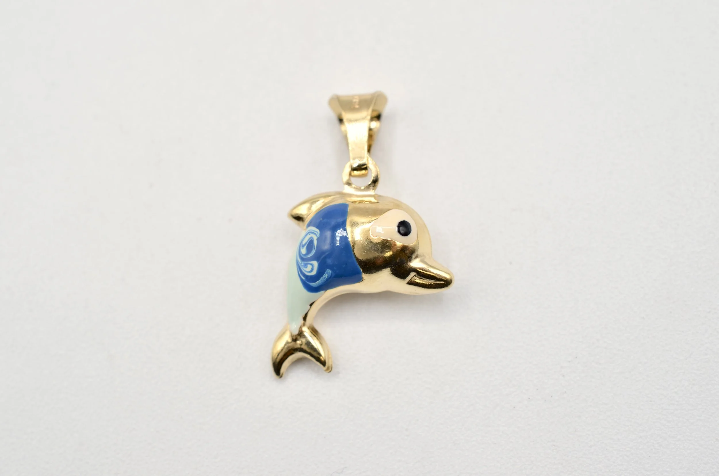 14K Yellow Gold Enamel Dolphin Charm Pendant Italy Ocean Animal Charm 1.8gr