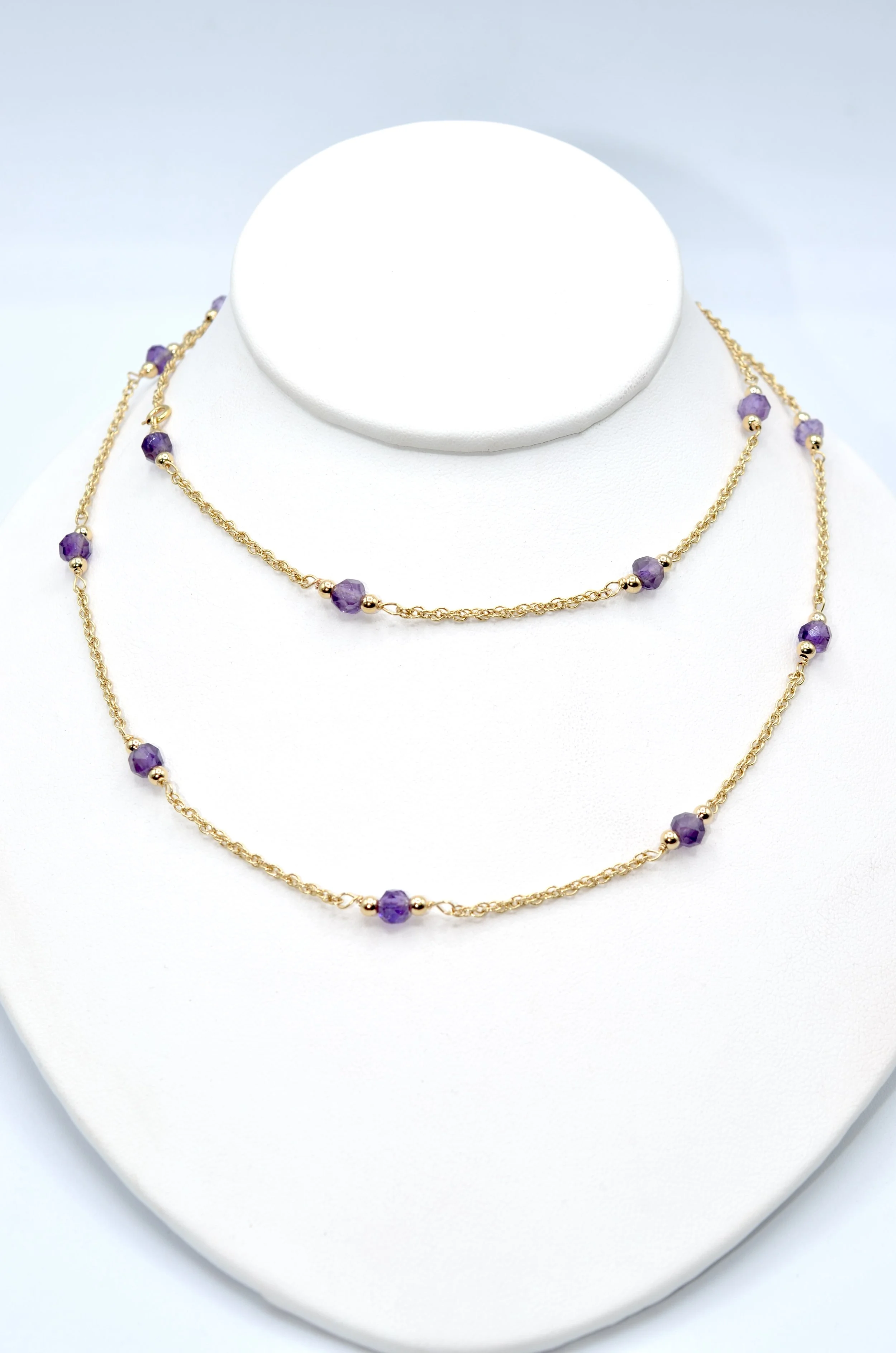 14k Vintage Yellow Gold & Amethyst Bead Station Necklace 30.25" – 9.3g
