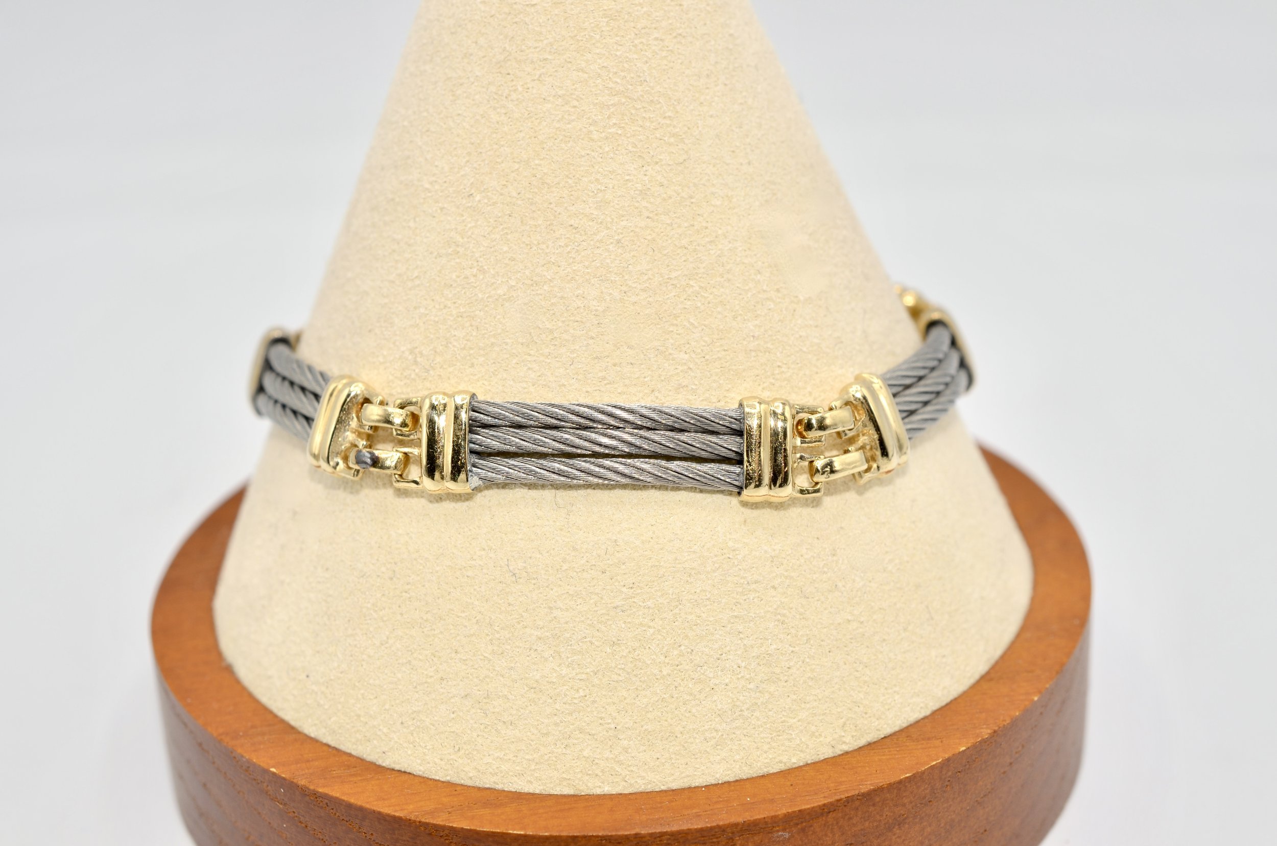 14K Yellow Gold Stainless Steel Cable Bracelet Two Tone 8" 18.8g 8.5mm