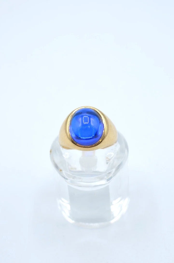Vintage Estate Statement Signet Style 14K Gold Blue Cabochon Ring Sz 8 11.2g