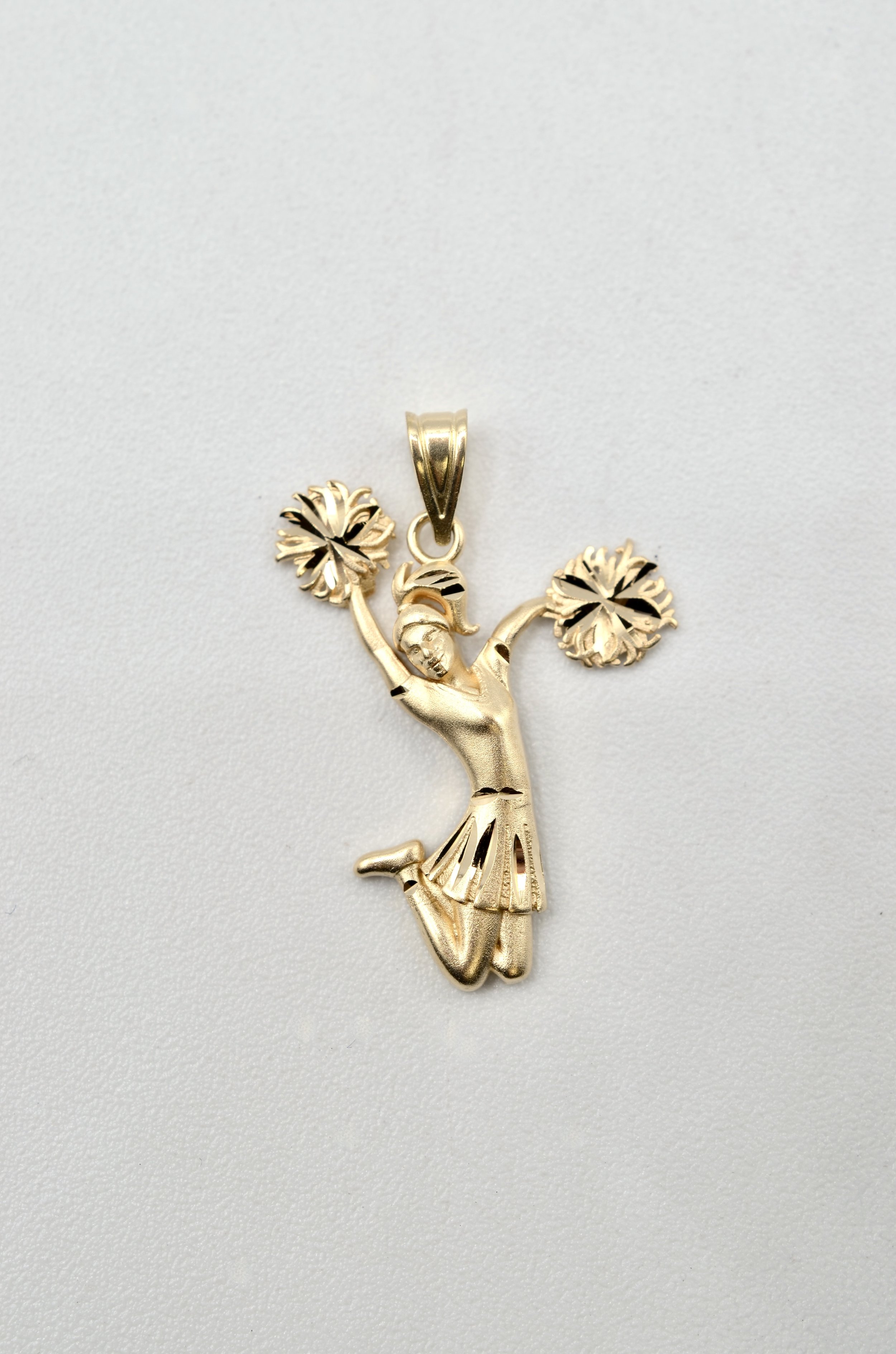 Vintage 14k Gold Cheerleader Pendant – 1.2g – Diamond Cut Detail
