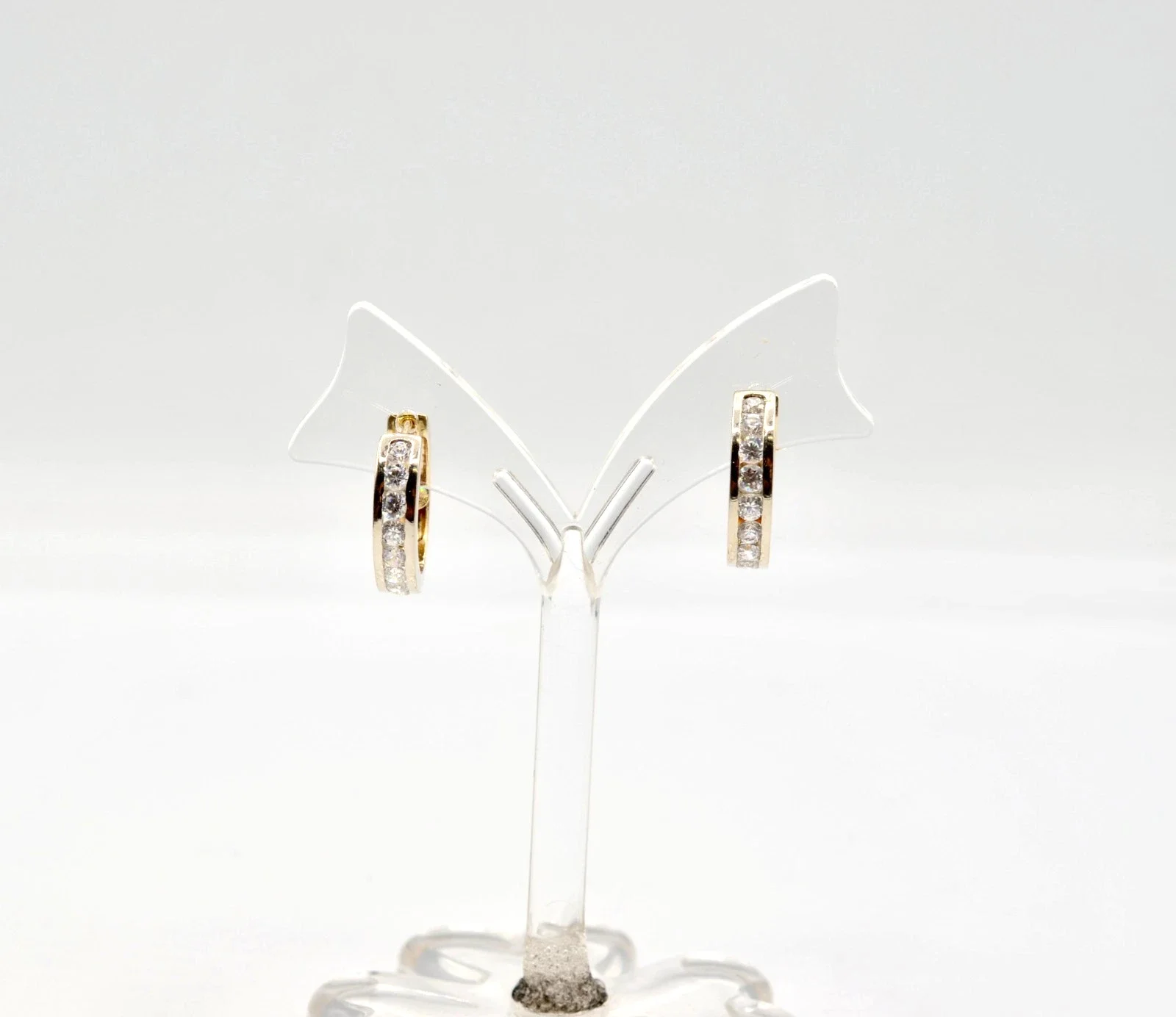 14K Two Tone Gold CZ Huggie Hoop Earrings Channel Set 16mm Estate 5.0g