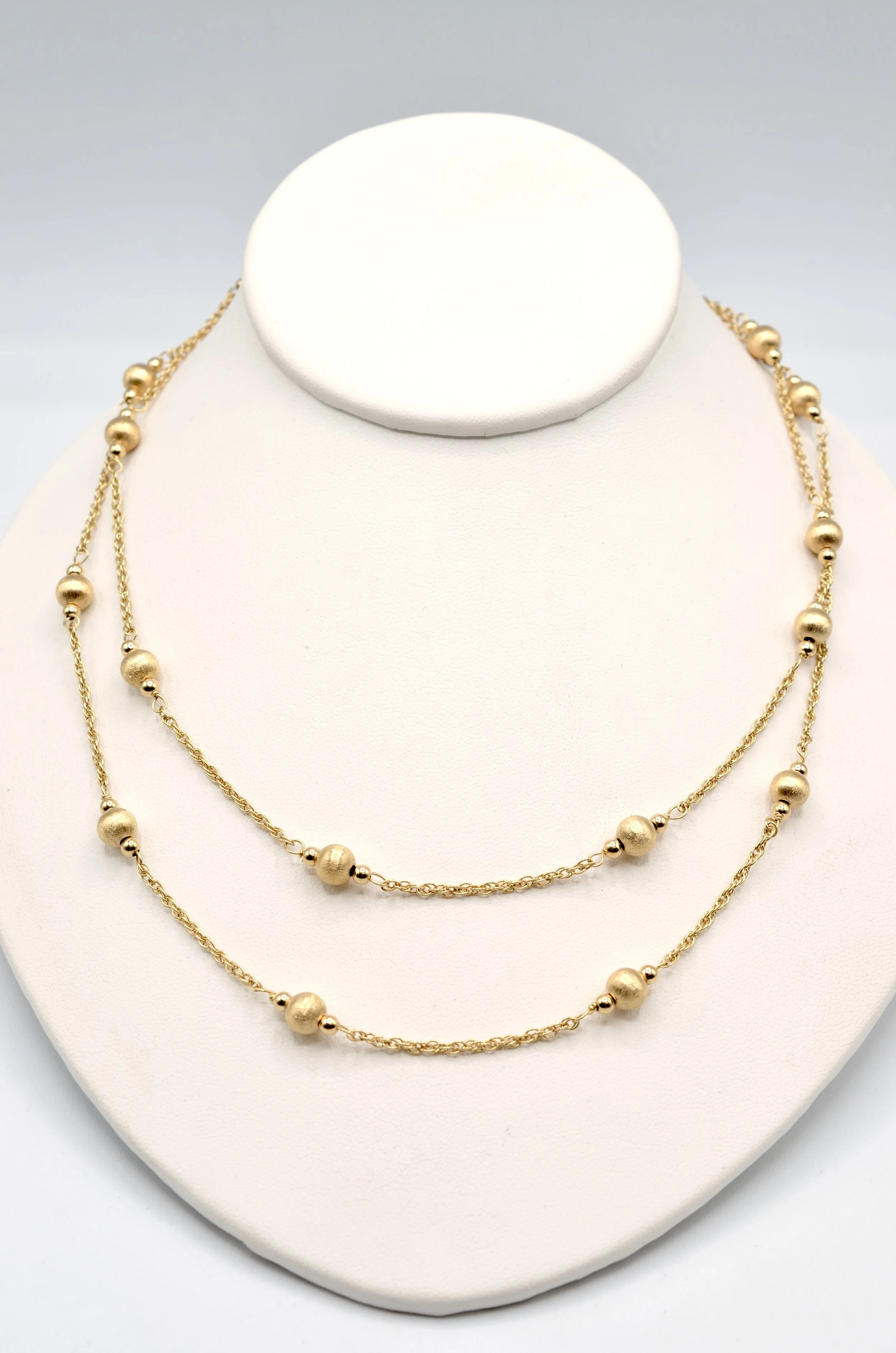 14K Yellow Gold Beaded Rope Chain Necklace 36" Long 11.2g