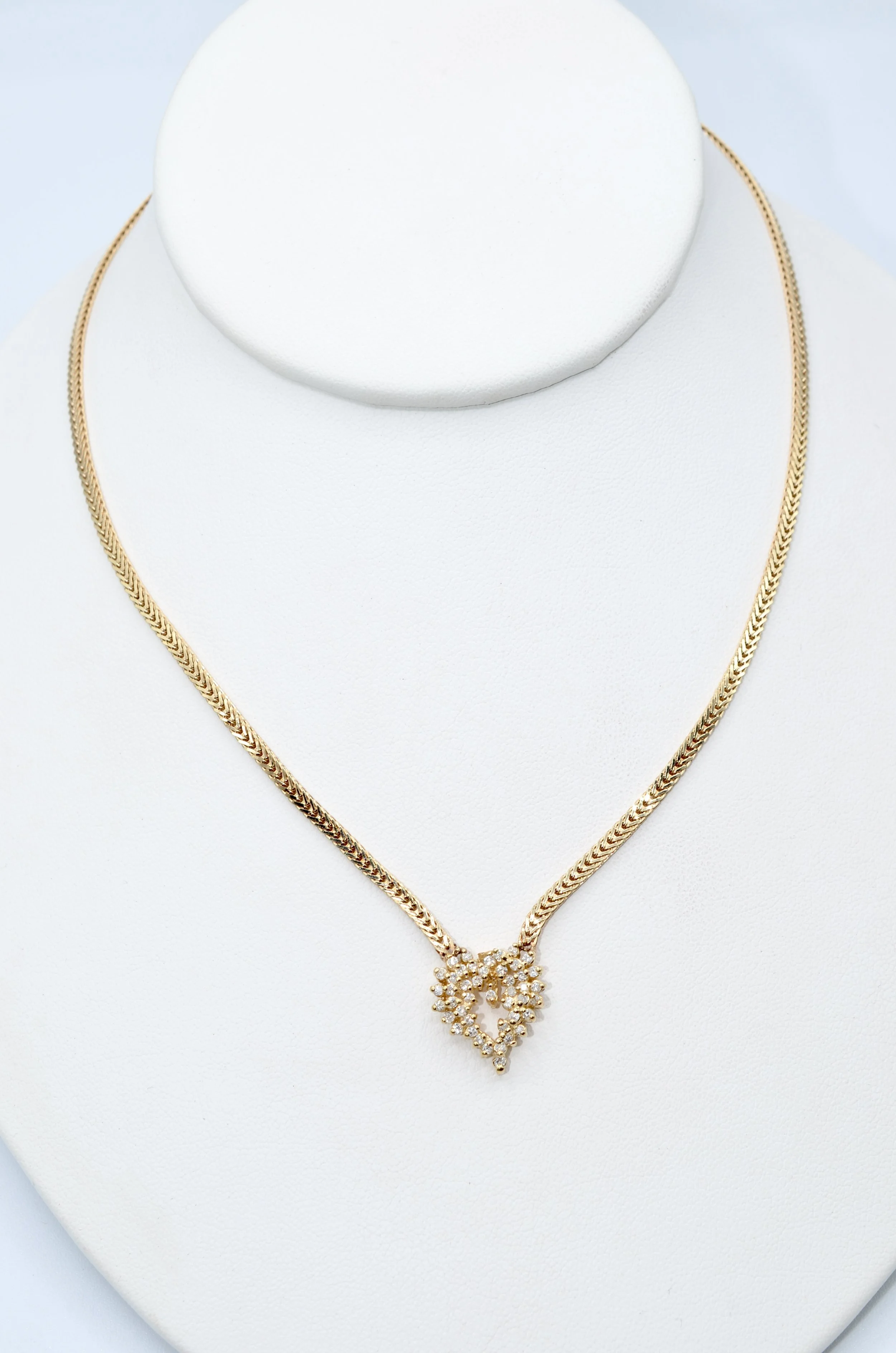 Vintage 14k Yellow Gold Heart Diamond Necklace – 15" – 10g
