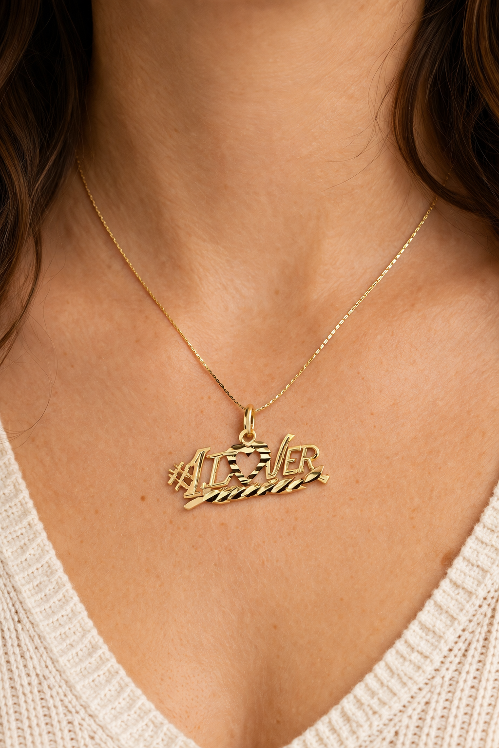 Vintage 14K Gold #1 Lover Pendant Charm w/ 18” Chain Diamond Cut Heart 2.3g