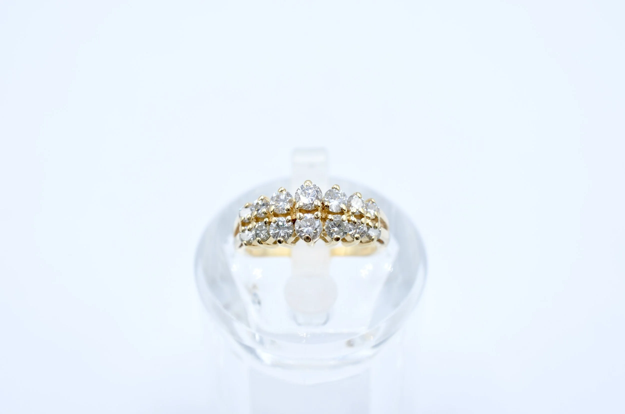 Vintage 14K Yellow Gold 0.65TCW Natural Diamond Double Row Anniversary Ring.3.2g