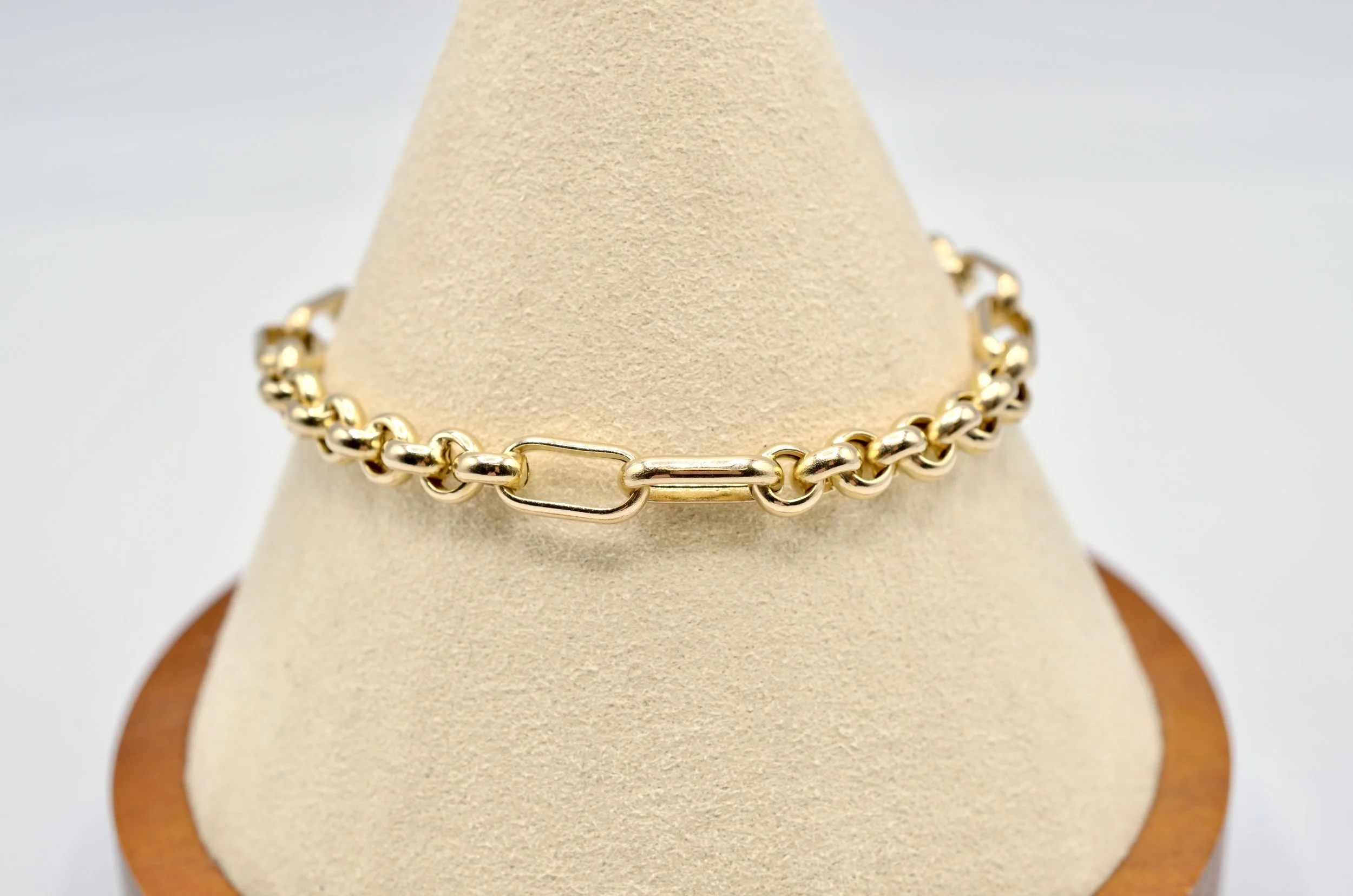 14K Yellow Gold Rolo Link Bracelet w/ Bar Links 6.75” 5.5g
