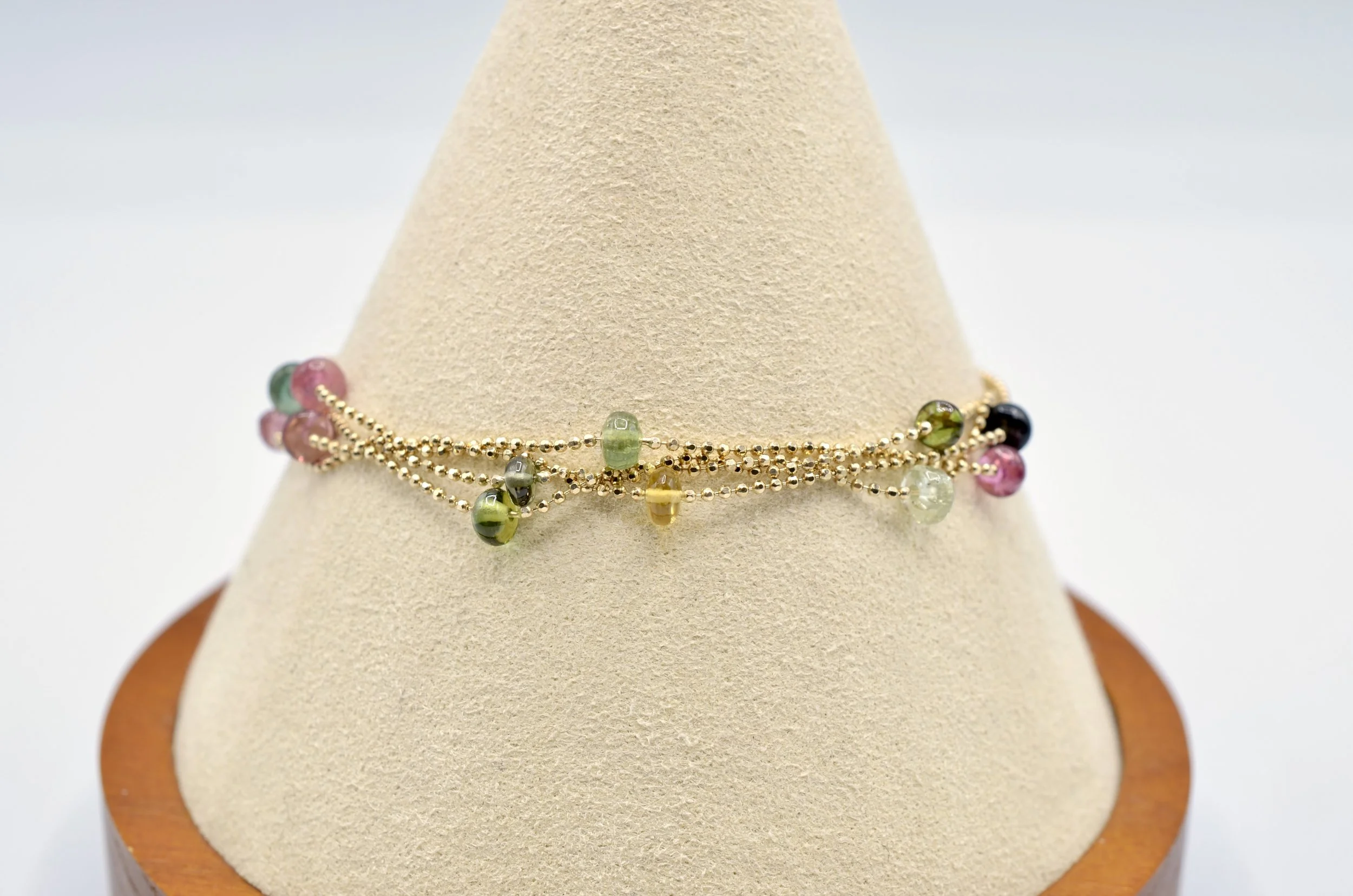 14K Gold Multi-Strand Glass Bead Bracelet 7” Slide Lock 4.8g Colorful Beads
