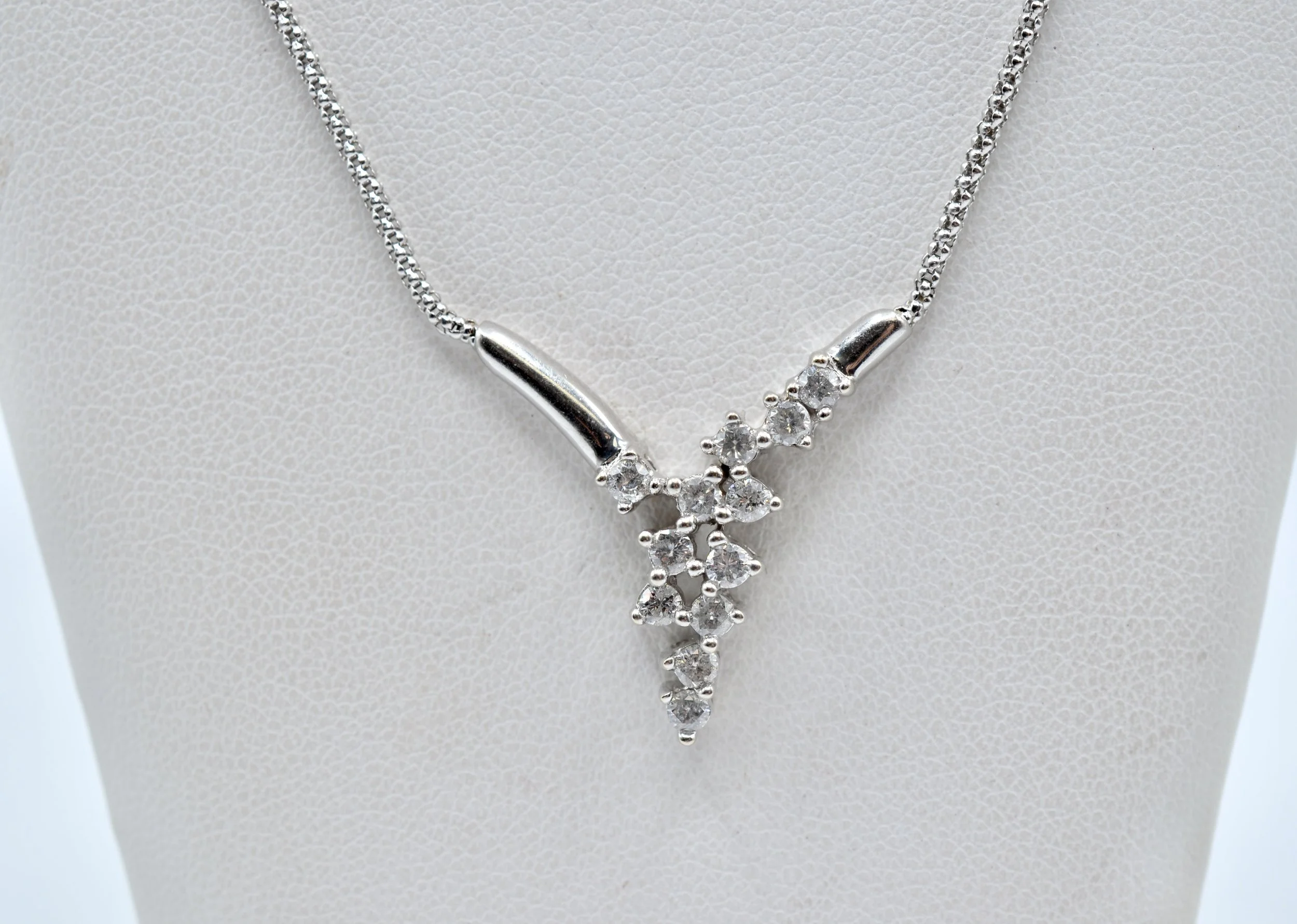 14K White Gold Natural Diamond Stationary Necklace 0.40CT TW 16.5"~~5.1gr
