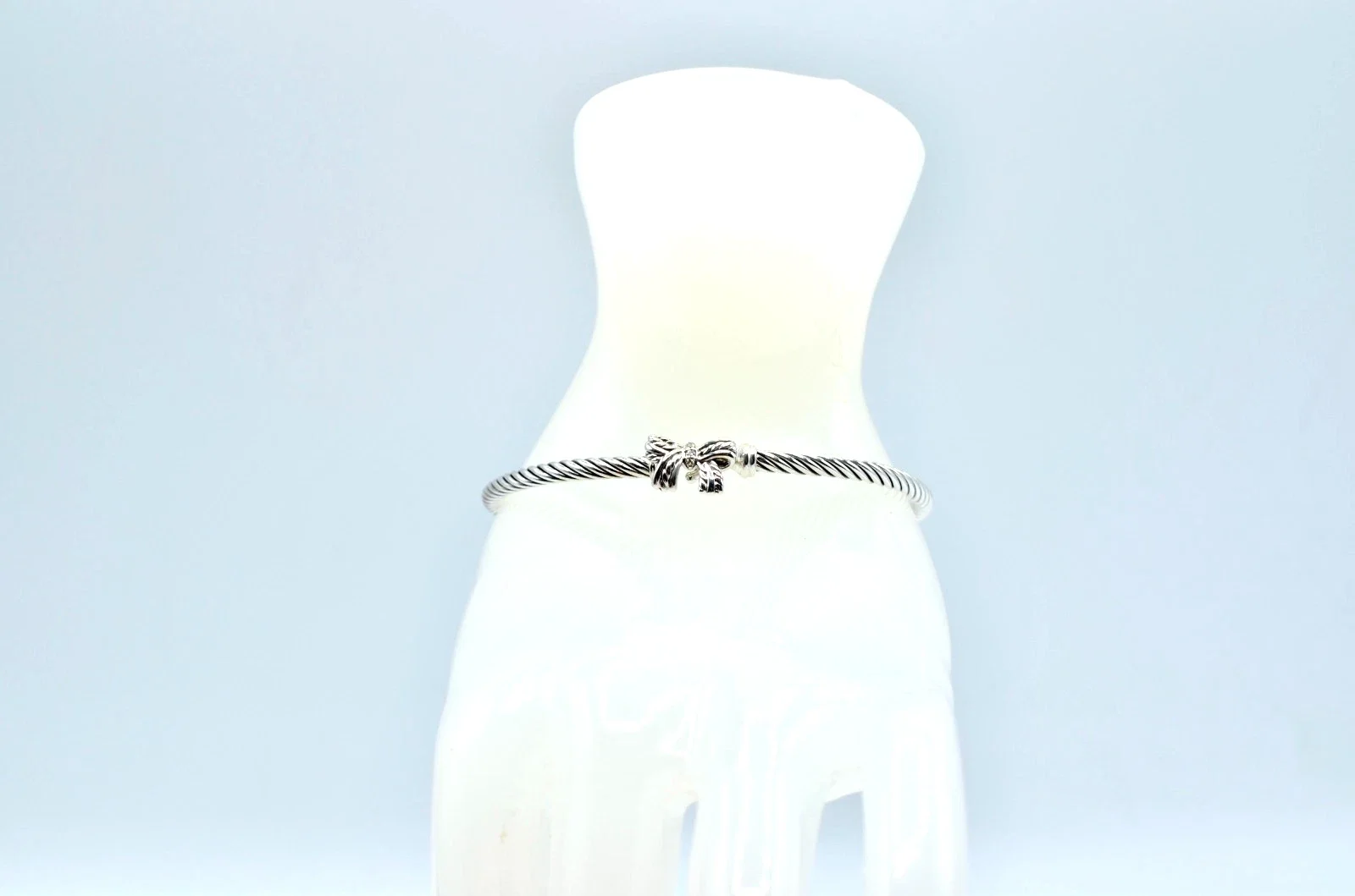 David Yurman Cable Collectibles Bow Bangle Bracelet 925 Silver Diamond 6.5"