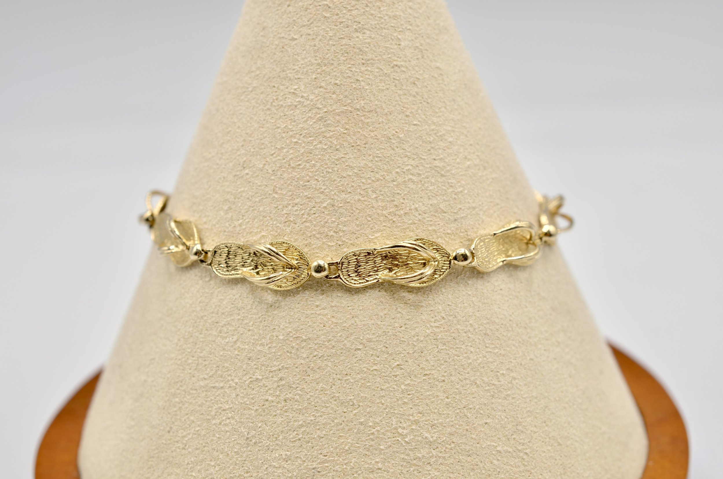 10K Yellow Gold Flip Flop Sandal Bracelet 6.5" Beach Theme~6.0gr