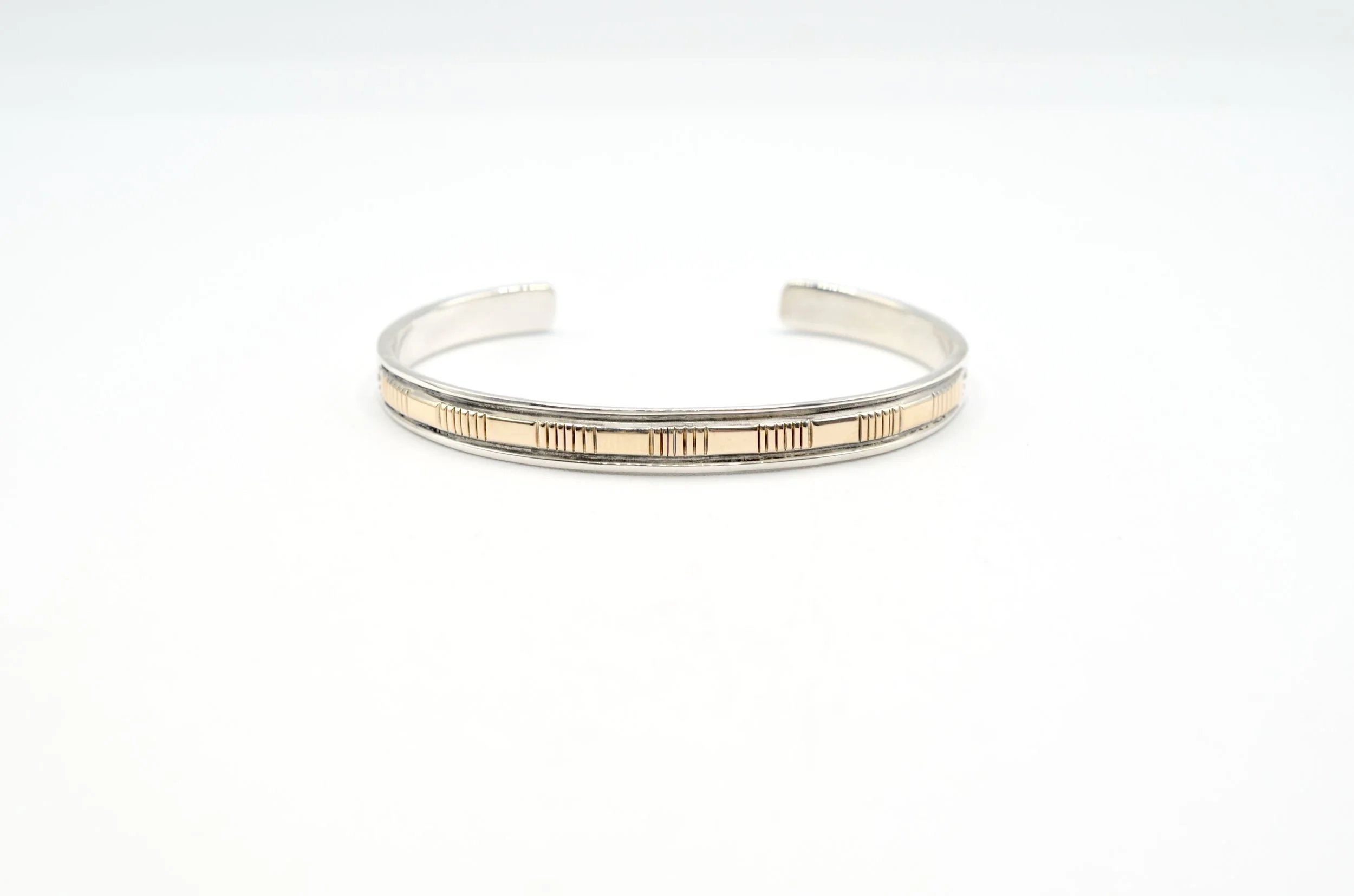 Bruce Morgan Navajo 14K Gold & Sterling Silver Cuff Bracelet Hand Stamped 18.2g