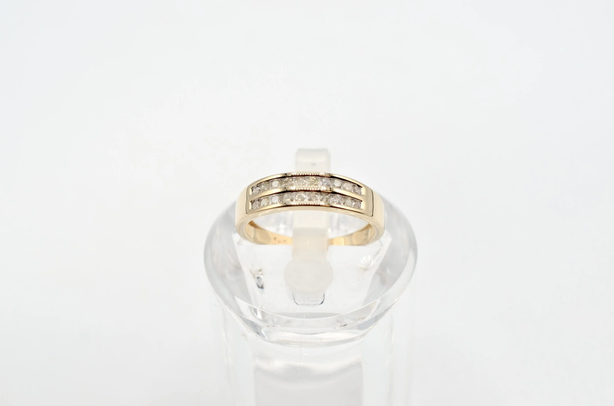 Vintage 14K Yellow Gold Natural Diamond Double Row Wedding Band Ring~2.1g
