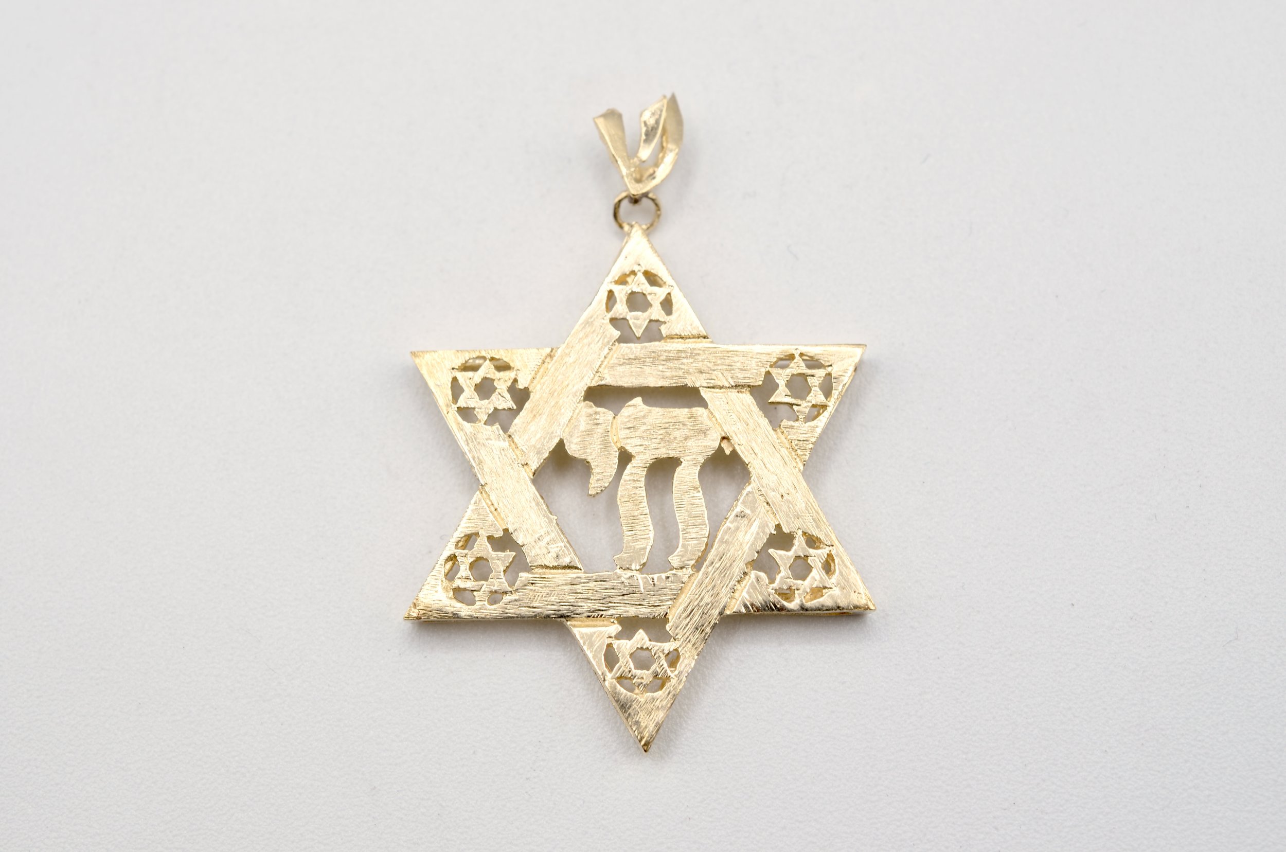 Vintage 14K Gold Star of David Pendant Chai Jewish Charm 5.2g Large 1.5”