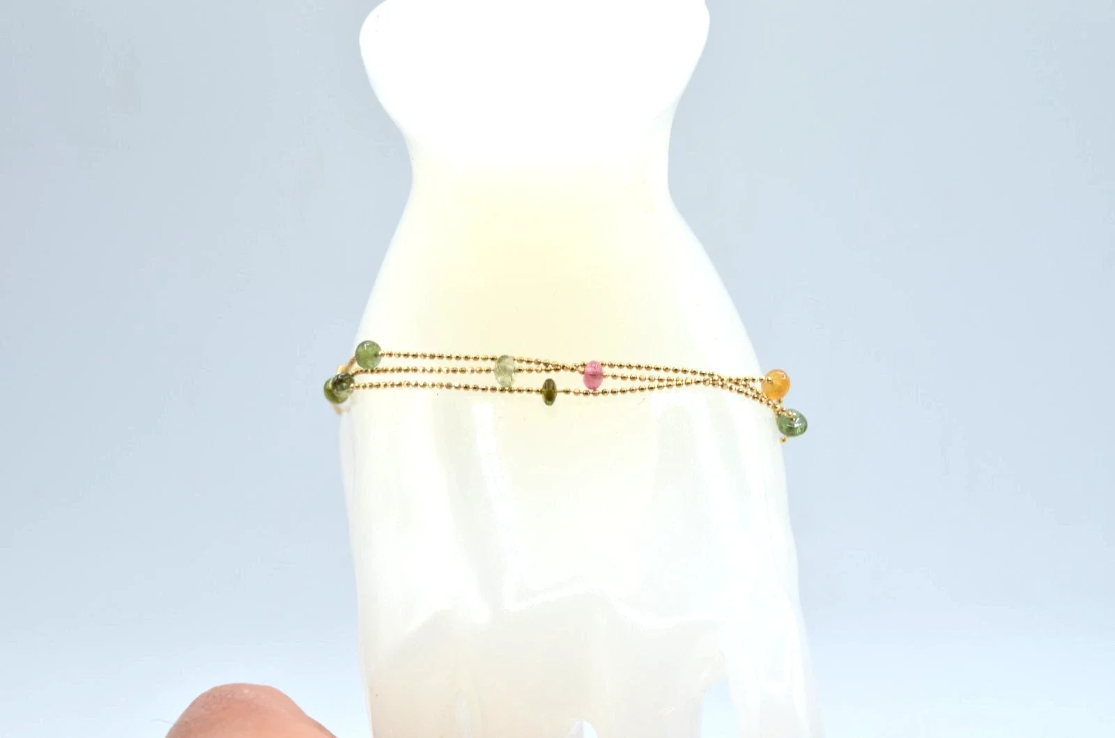 14K Gold Multi-Strand Glass Bead Bracelet 7” Slide Lock 3.9g Colorful Beads