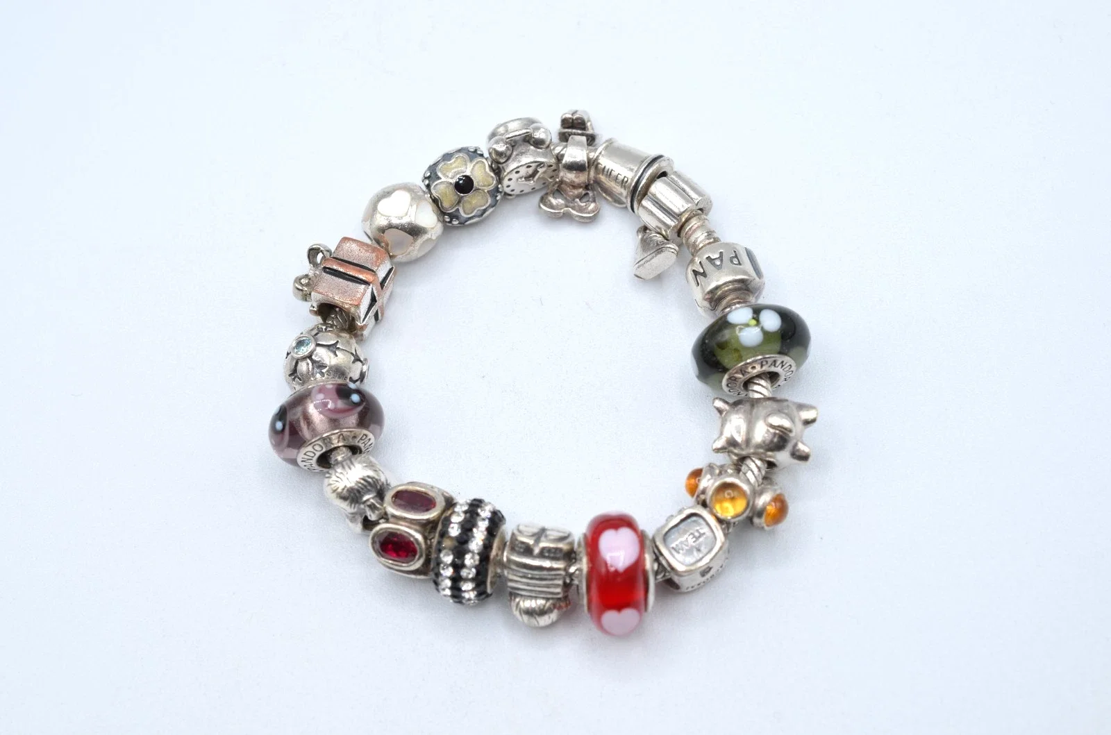 Pandora Sterling Silver Charm Bracelet 7" 71.1g w/ 18 Charms