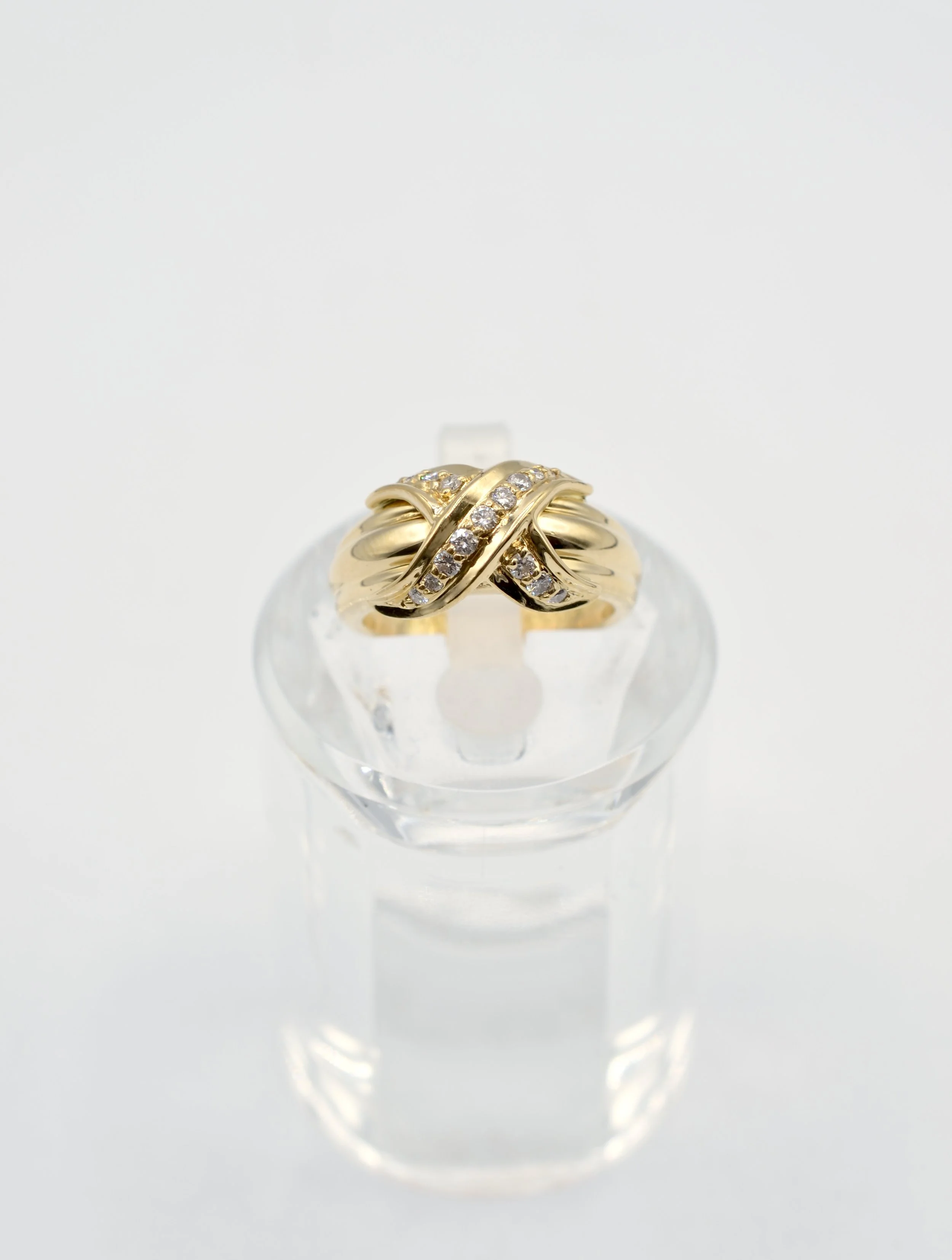 Authentic Tiffany & Co 18K Gold Diamond X Ring 0.25CT Size 4.5 6.8g