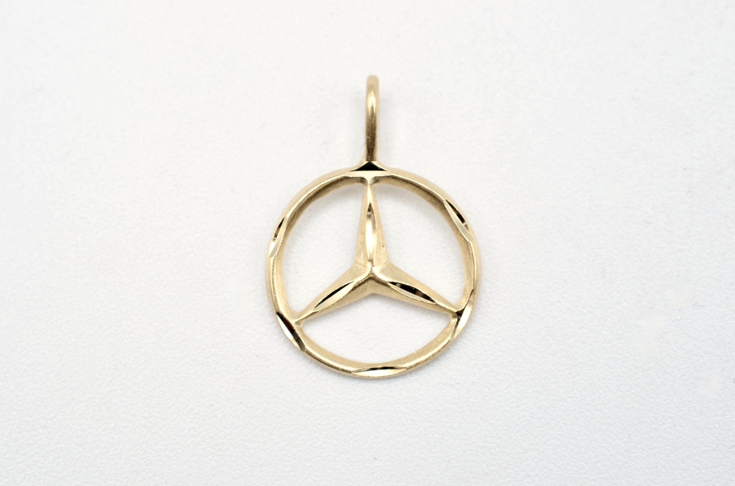 Vintage 14K Gold Mercedes Benz Logo Charm Pendant Diamond Cut 1.1g