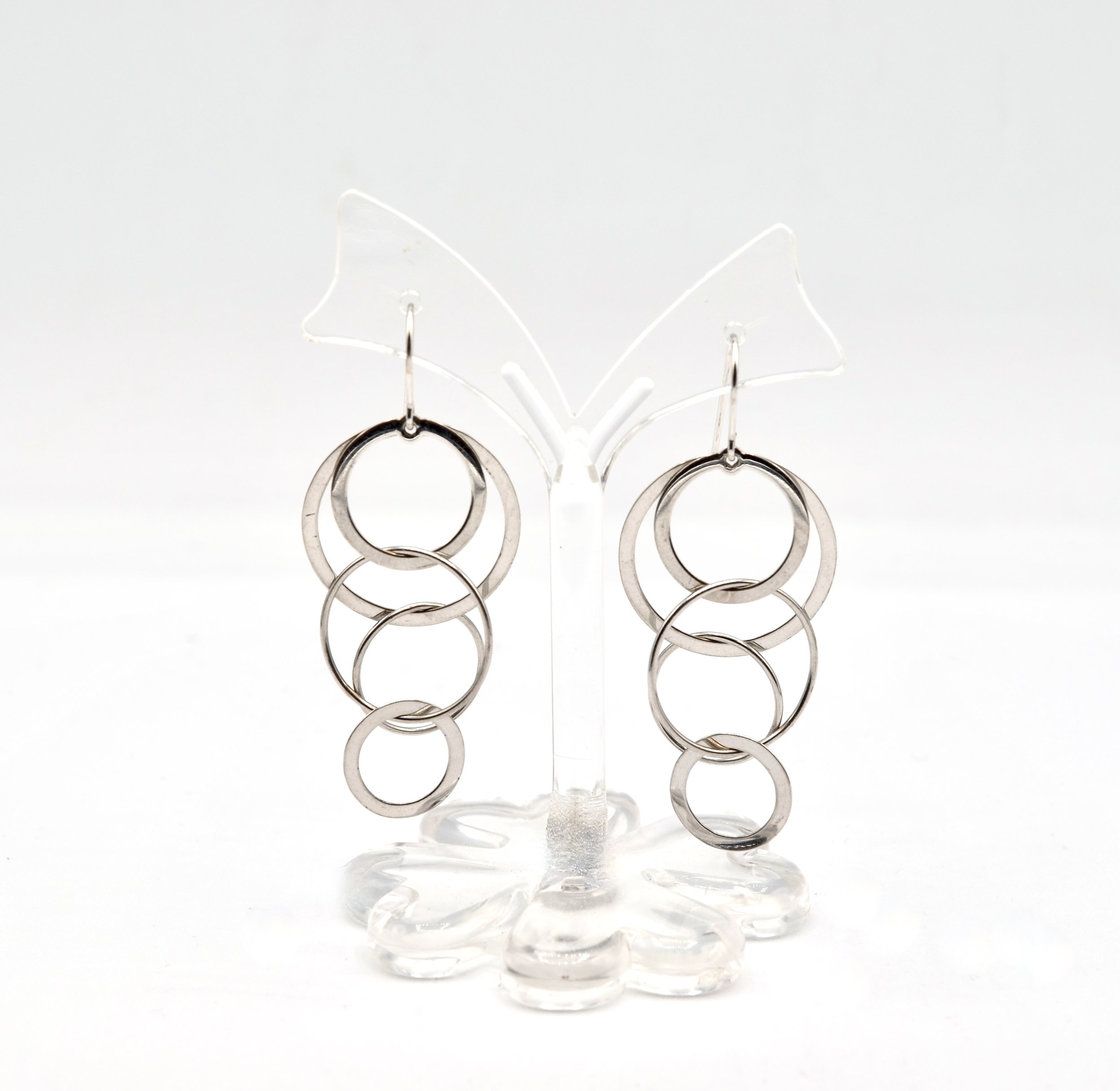 14K White Gold Multi Hoop Drop Dangle Earrings 2" French Hooks 4.1 Grams