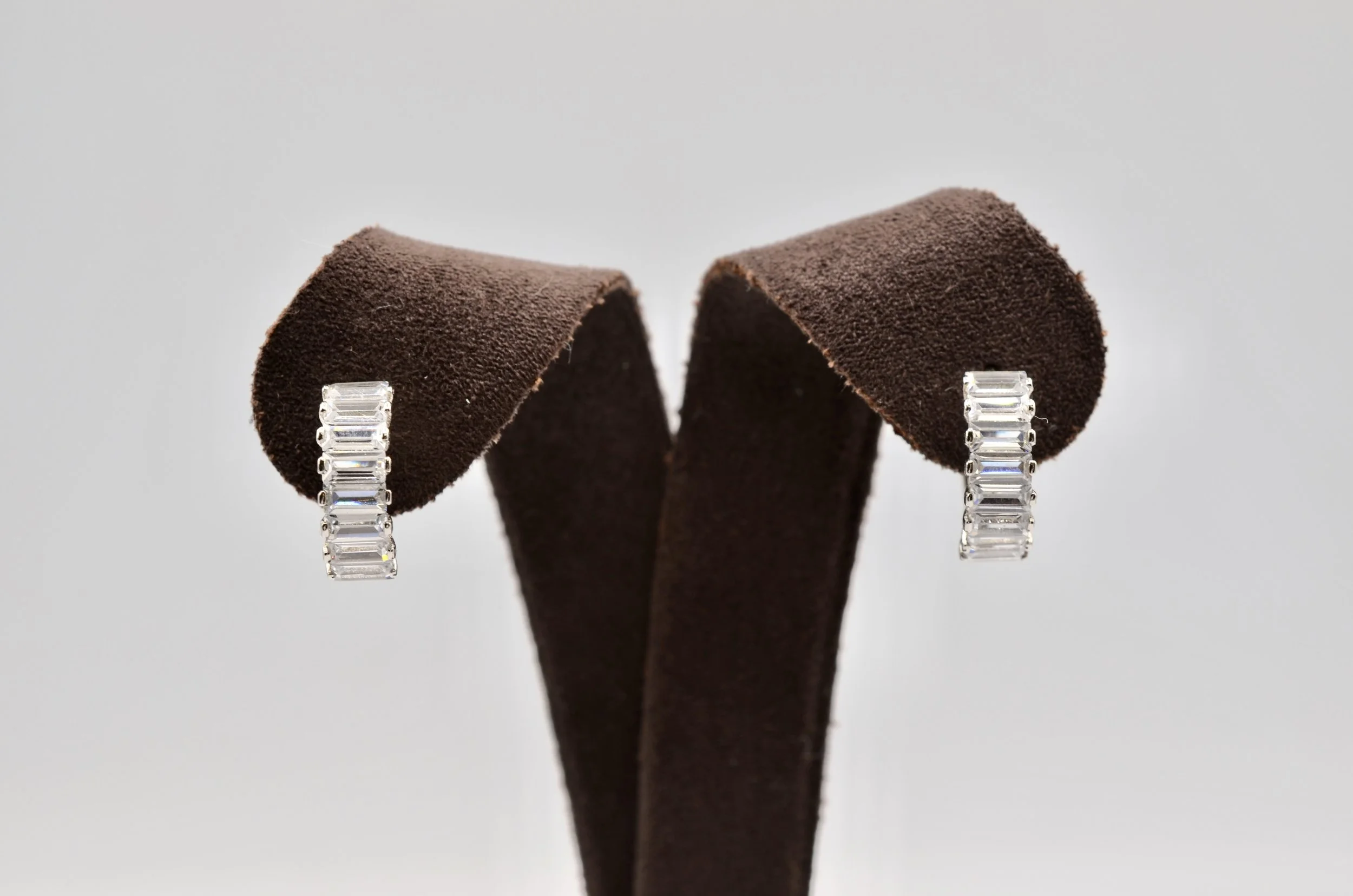 Sterling Silver Baguette CZ Huggie Hoop Earrings – 2.2gr
