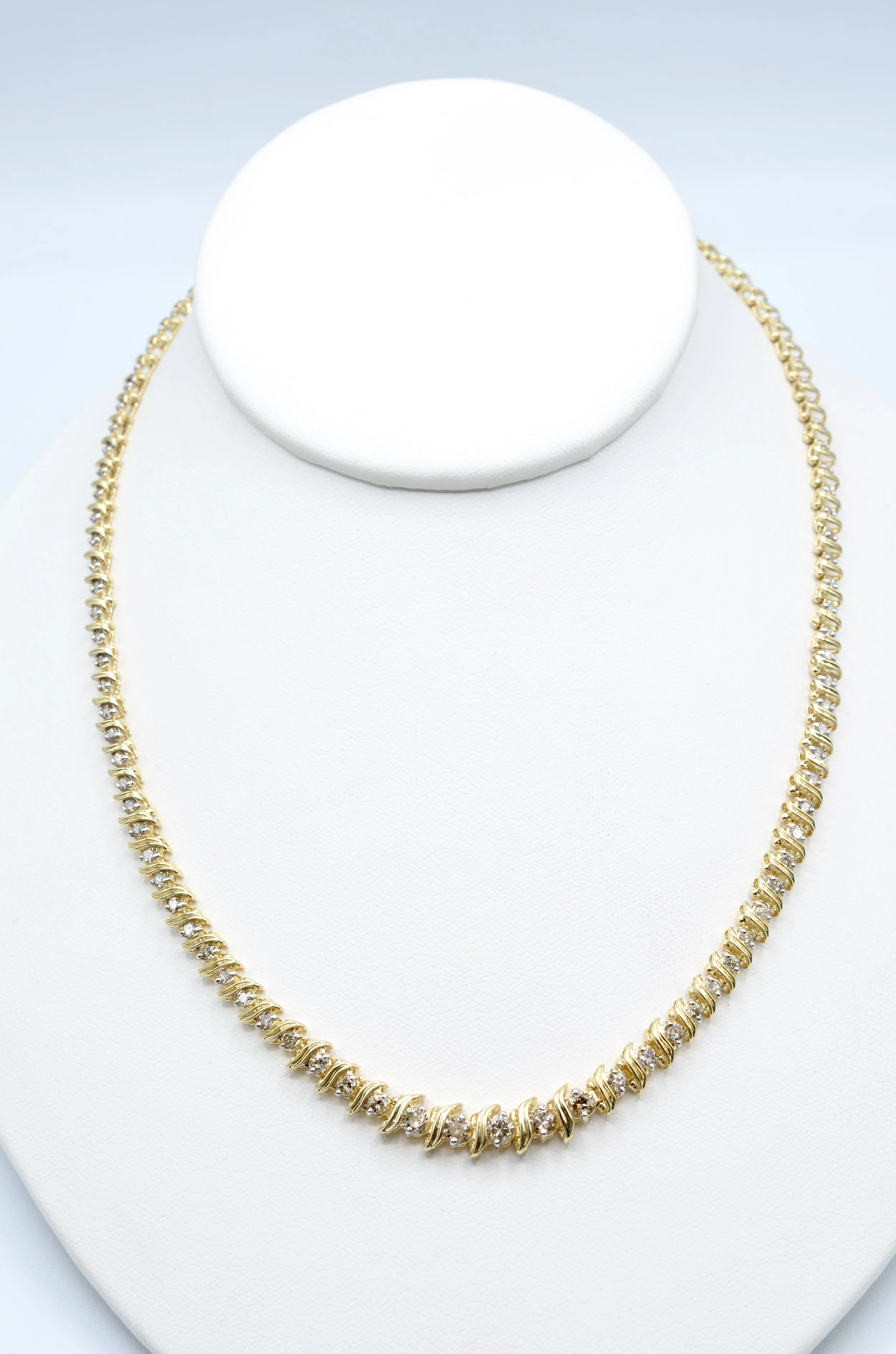 14k Vintage Gold “S” Style Tennis Necklace – 4.20ct Natural Diamonds – 25g – 17"
