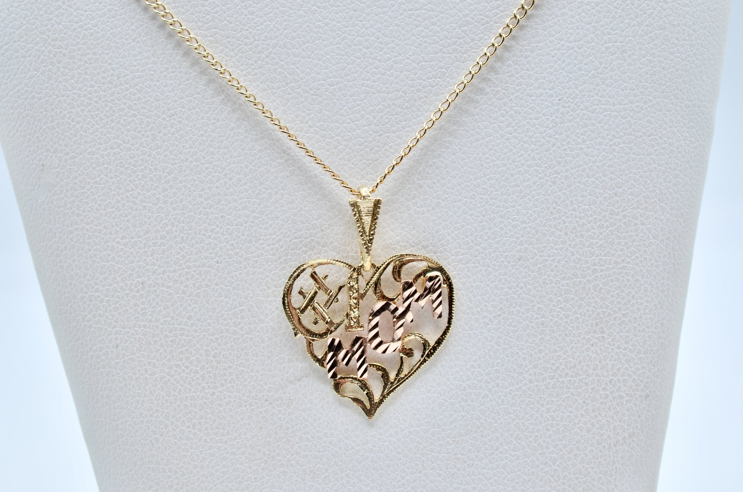 14K Yellow & Rose Gold #1 Mom Heart Pendant Necklace 18” Chain 3.2g