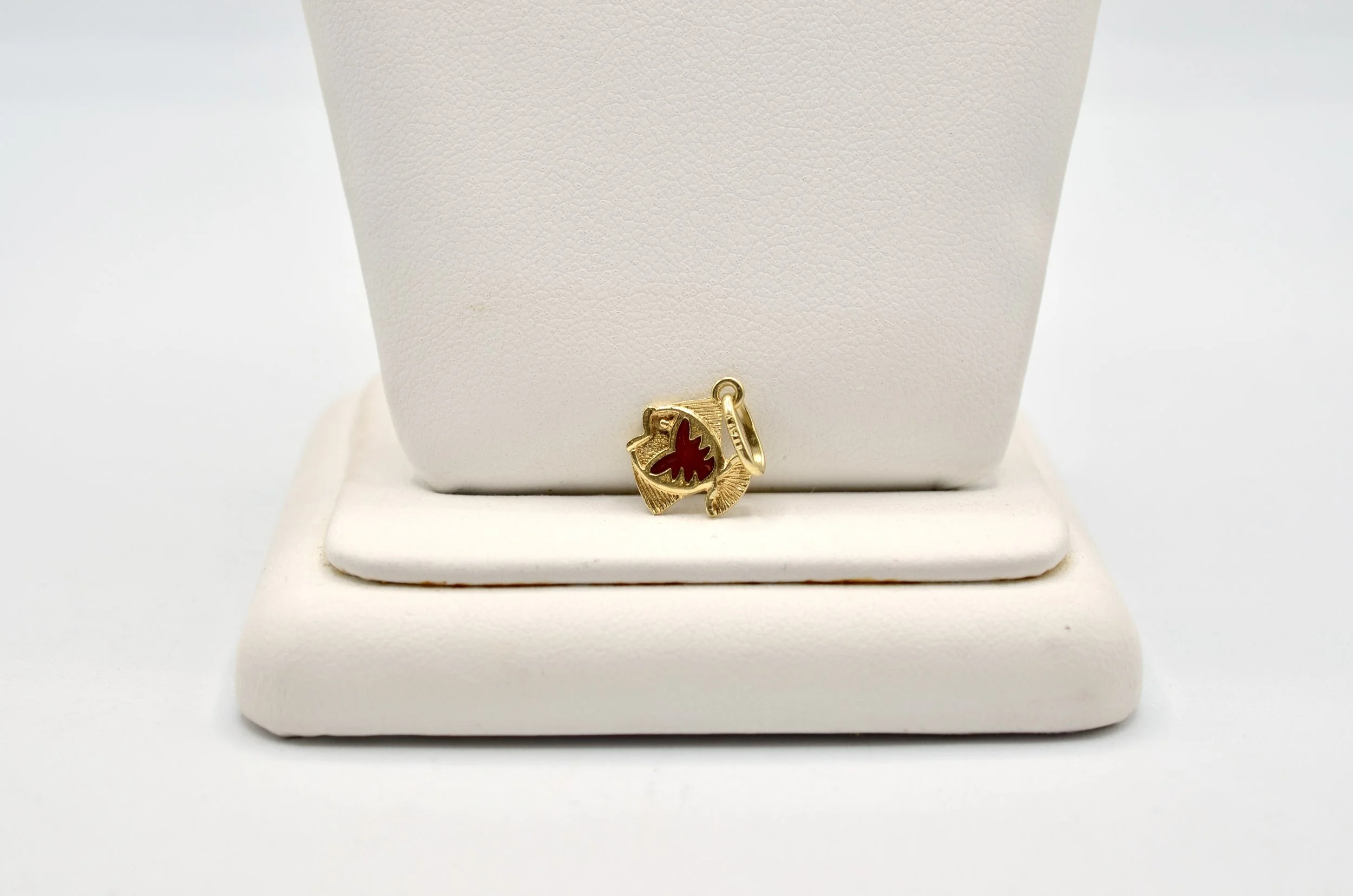 14K Gold Red Enamel Fish Charm Pendant Italy Double Sided 0.8g Vintage