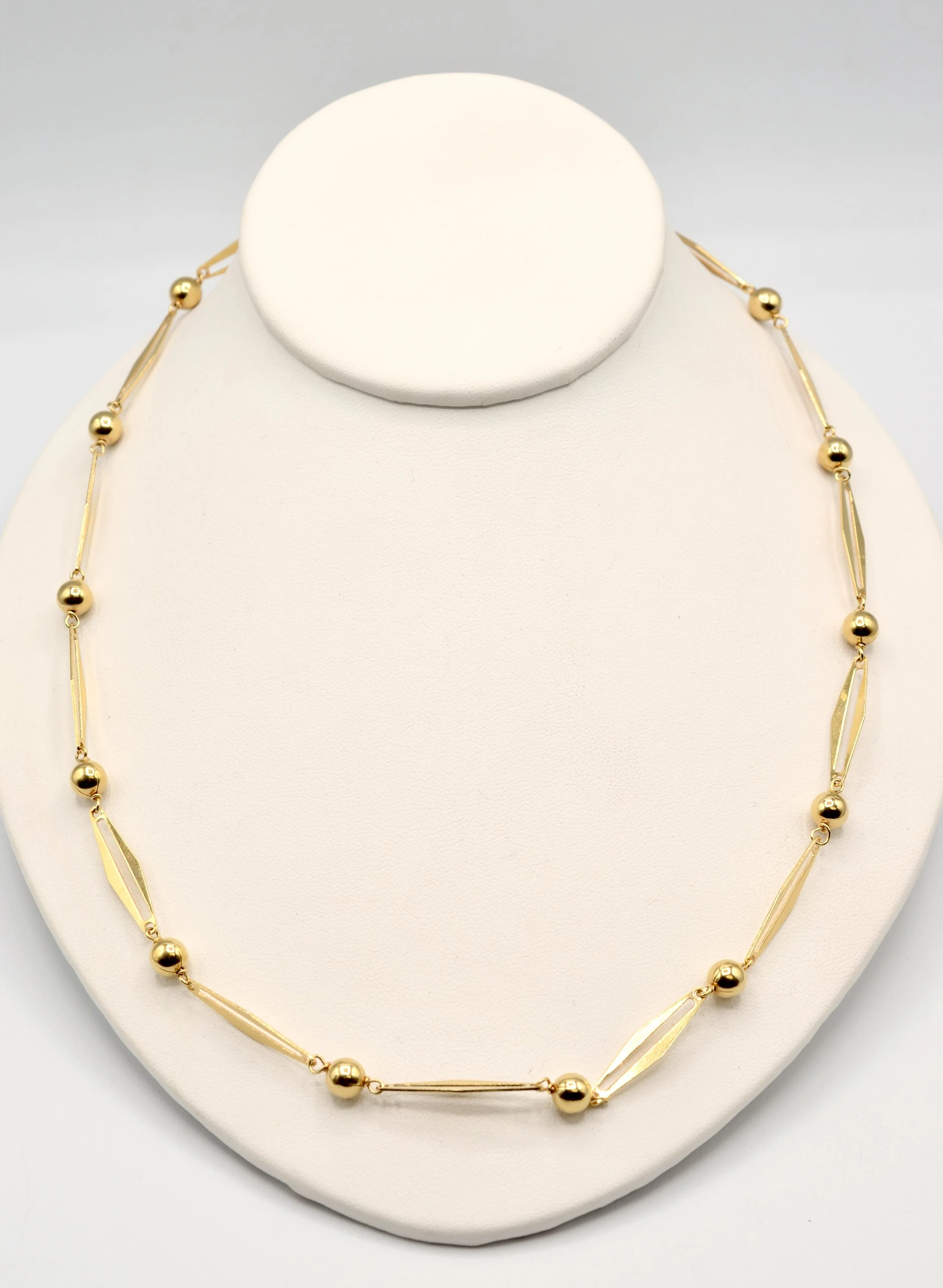 Vintage 18k Yellow Gold Ball & Open Bar Necklace – 20.8g – 24"
