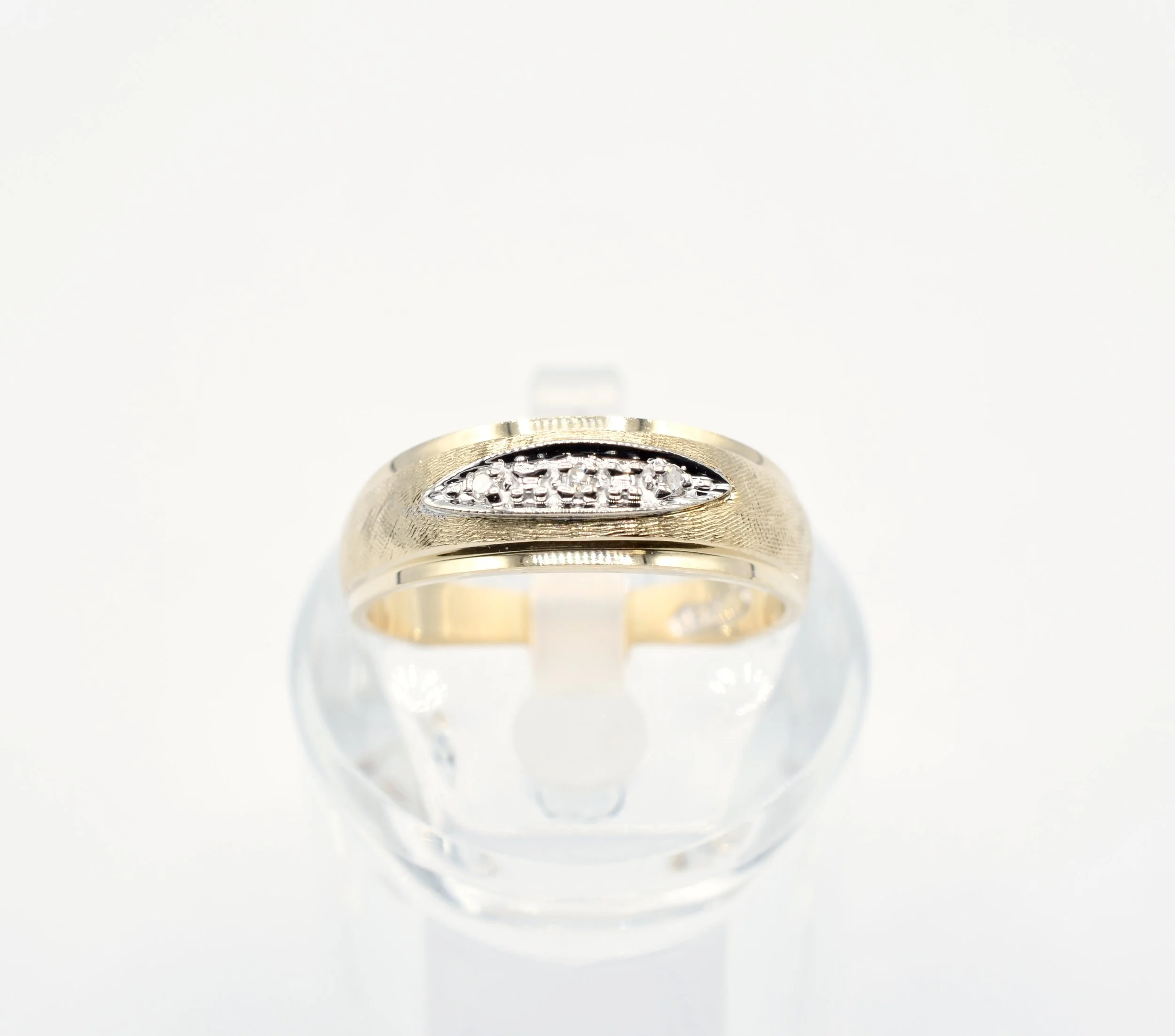 Vintage 14K Two Tone Gold Natural Diamond Men's Wedding Band Ring Size 10.5 5.1g