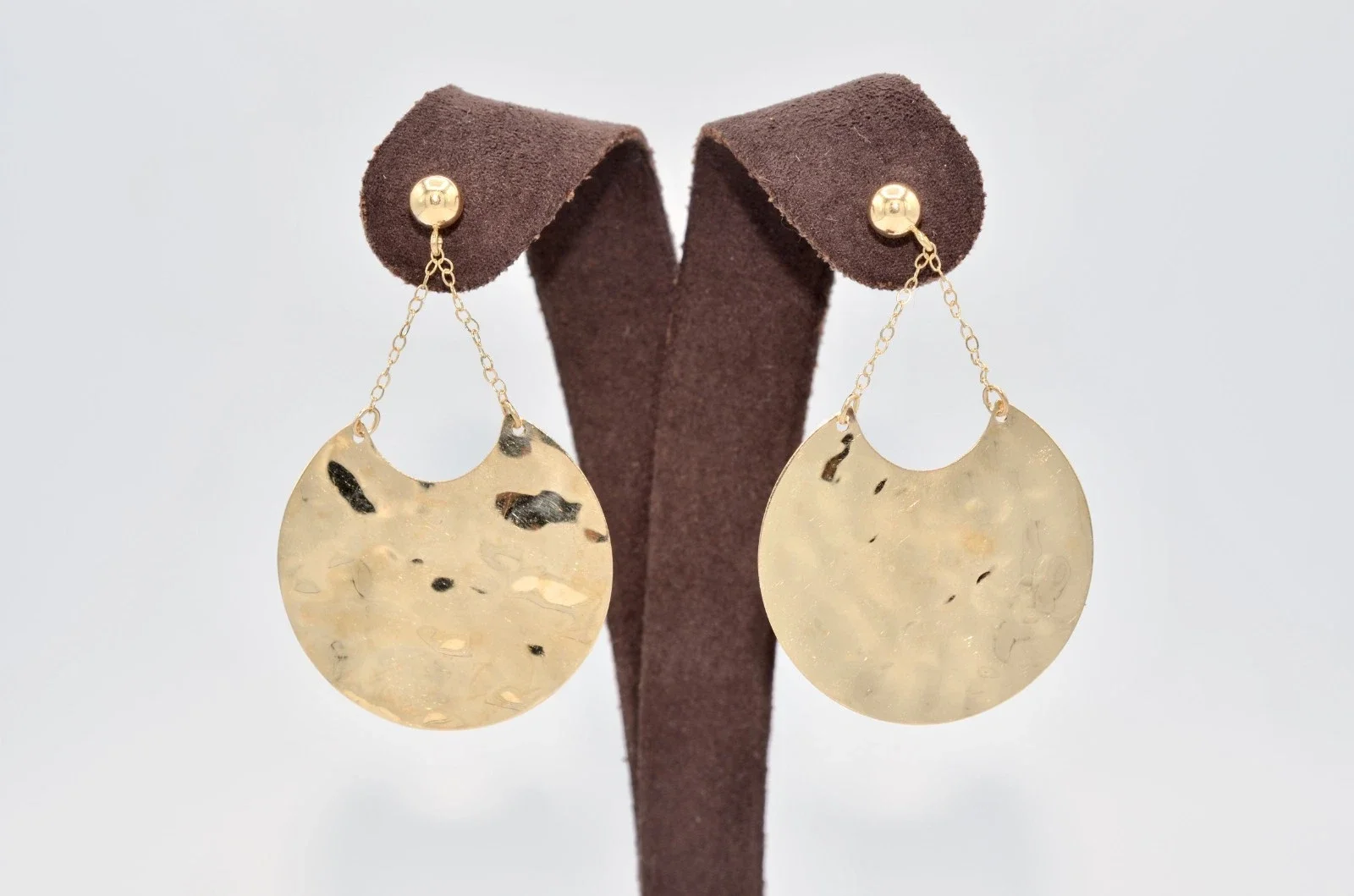 Vintage 14k Gold Textured Crescent Crescent Disc Chandelier Dangle Earrings 4.1g