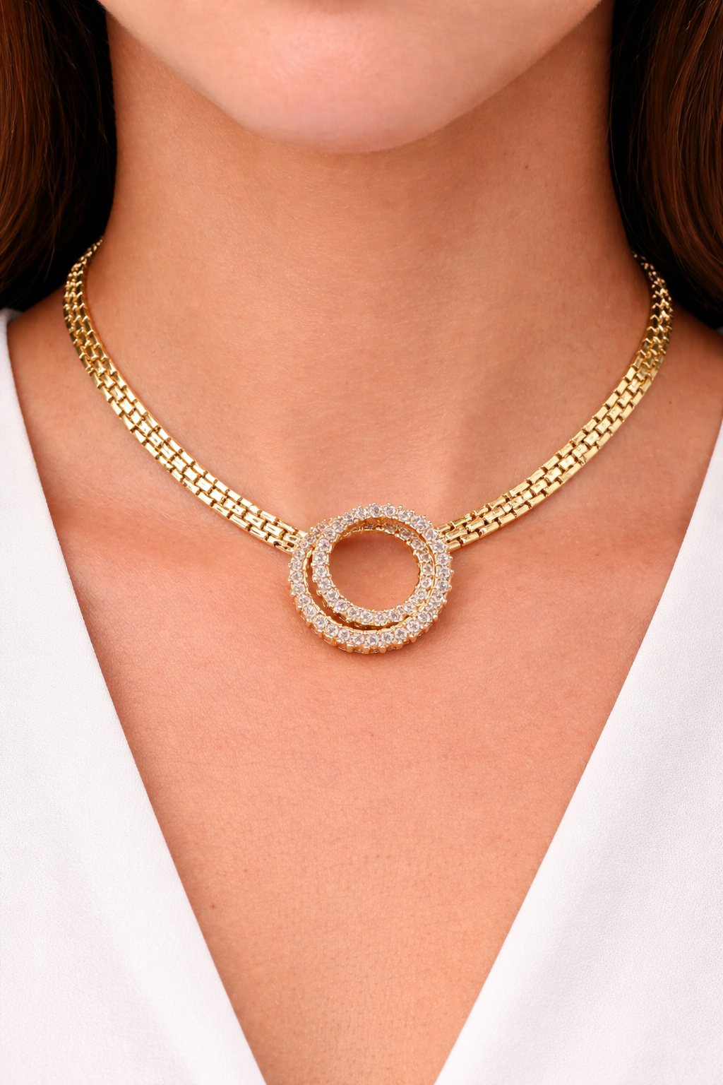 Vintage 14K Gold Diamond Circle Necklace 2.50CTW 53 Diamonds Italy 15.5” 30.2g