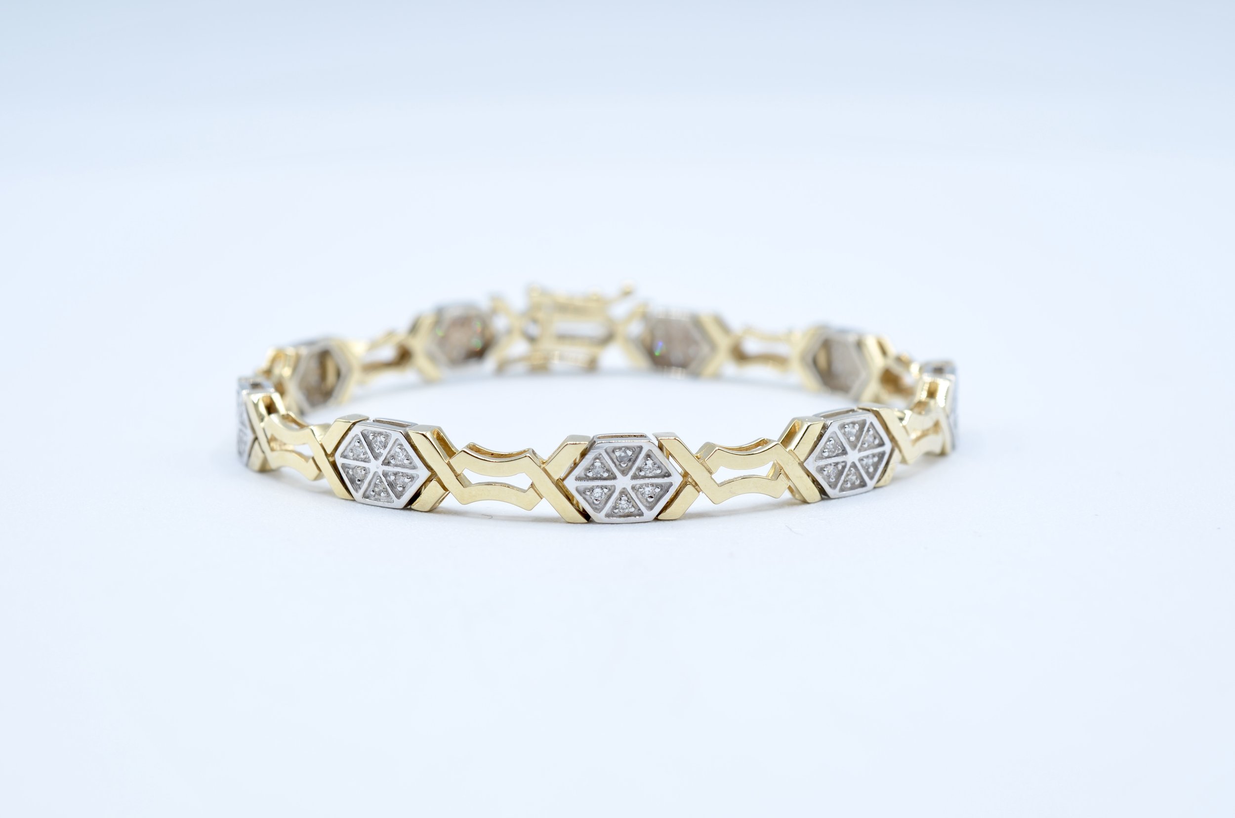 14k Two-Tone Gold Vintage Natural Diamond Bracelet – 16.8g
