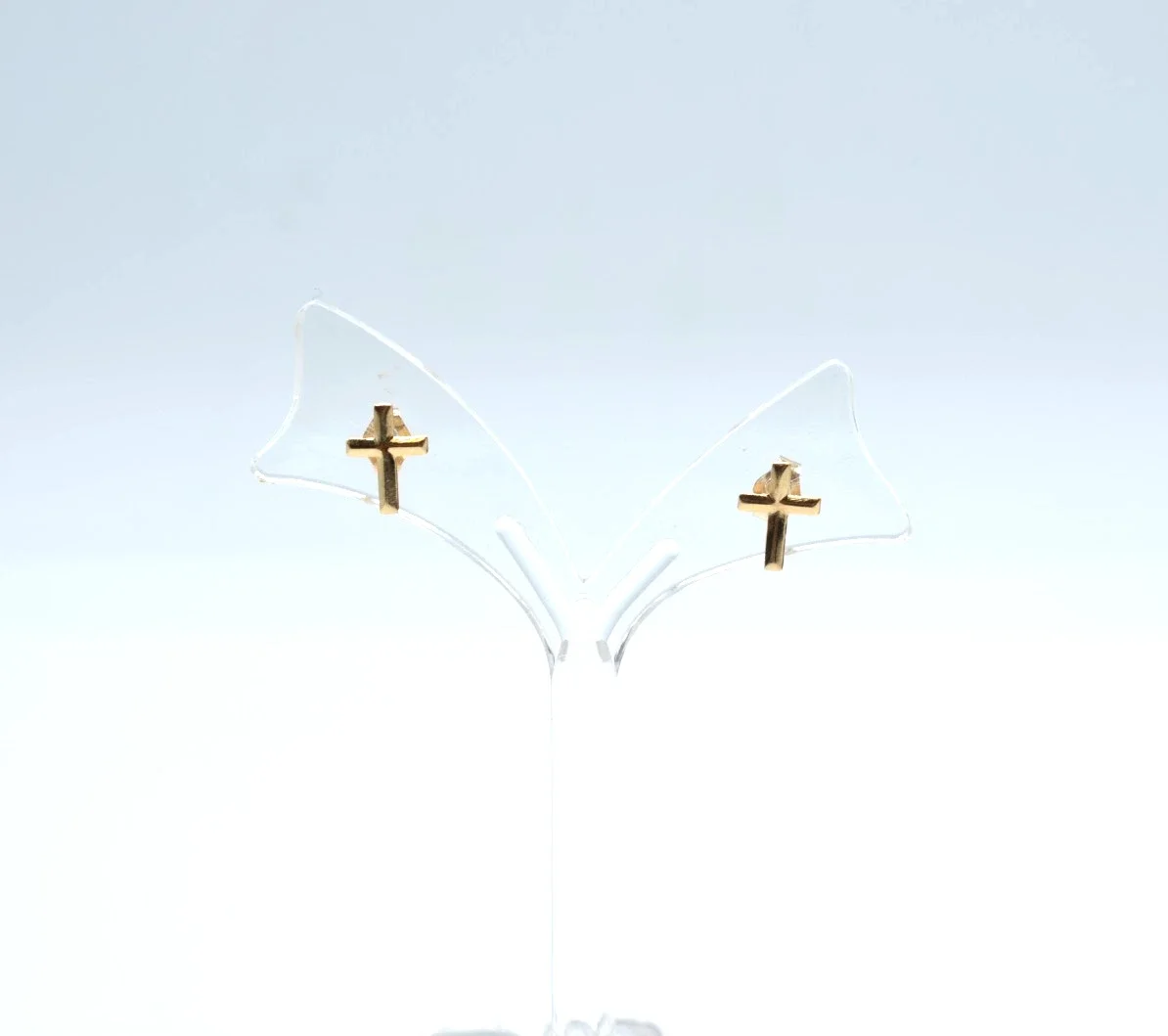 Vintage 14K Yellow Gold Cross Stud Earrings 0.3g Small Religious Butterfly Back