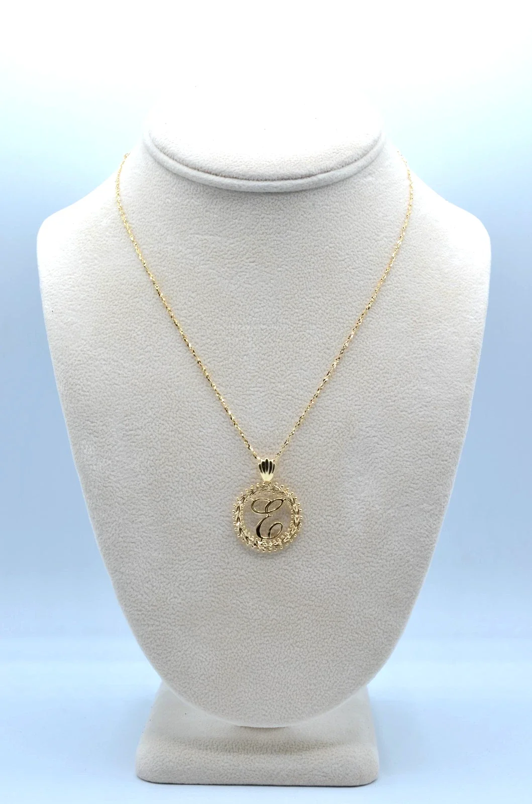 14K Gold Initial “E” Pendant Necklace Rope Frame Italy Chain 16” 4.0g