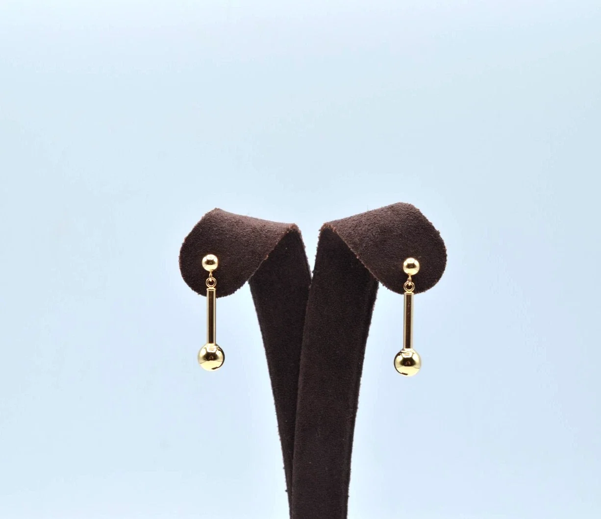 14K Gold Ball Drop Dangle Earrings Bar Design Push Back 0.8g