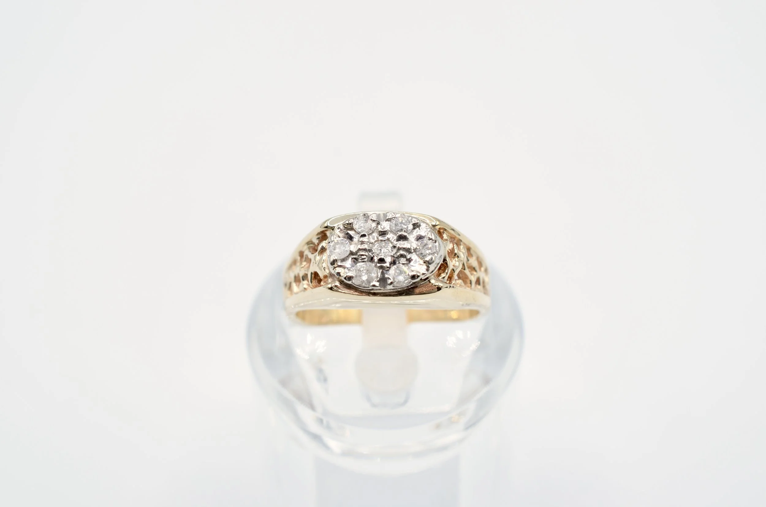 Vintage 12K Two Tone Gold Diamond Nugget Ring 7 Diamonds Size 8.75 6.6g