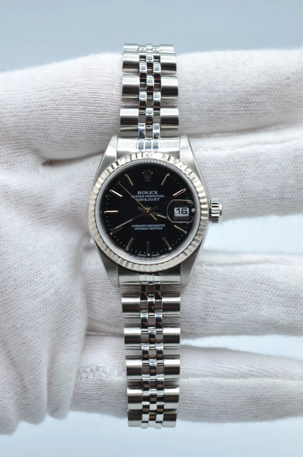 Rolex Lady Datejust 79174 26mm Black Dial Jubilee Y Serial 2001 Watch