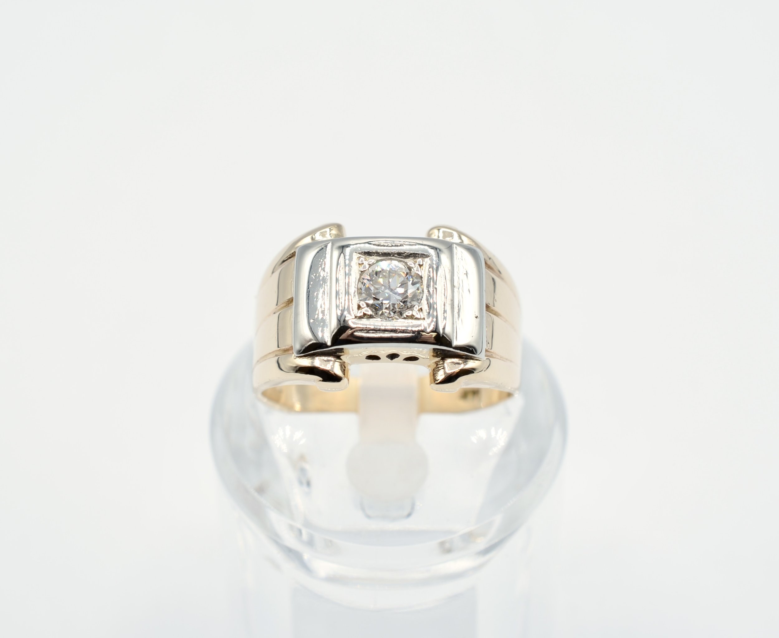 Vintage Men's 14K Two-Tone Gold Natural Diamond Signet Ring – 0.35 Carat – 7.2g