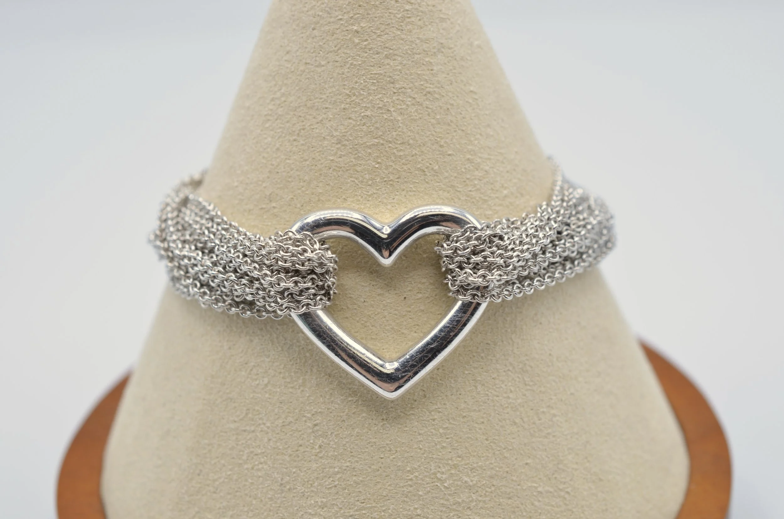 Tiffany & Co Elsa Peretti Open Heart Bracelet Multi Strand Sterling Silver 33.9g