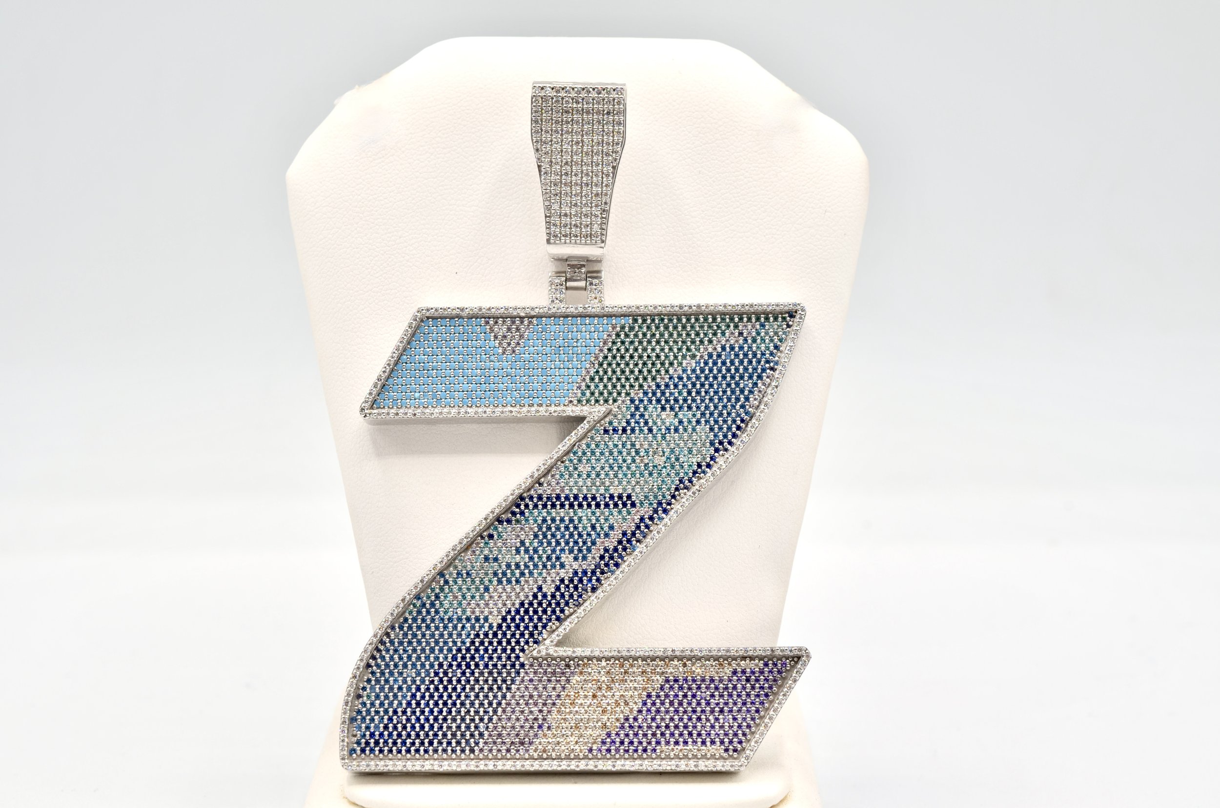 XL Iced Out “Z” Pendant 925 Sterling Silver Multi Color Stones Hip Hop 49.1g
