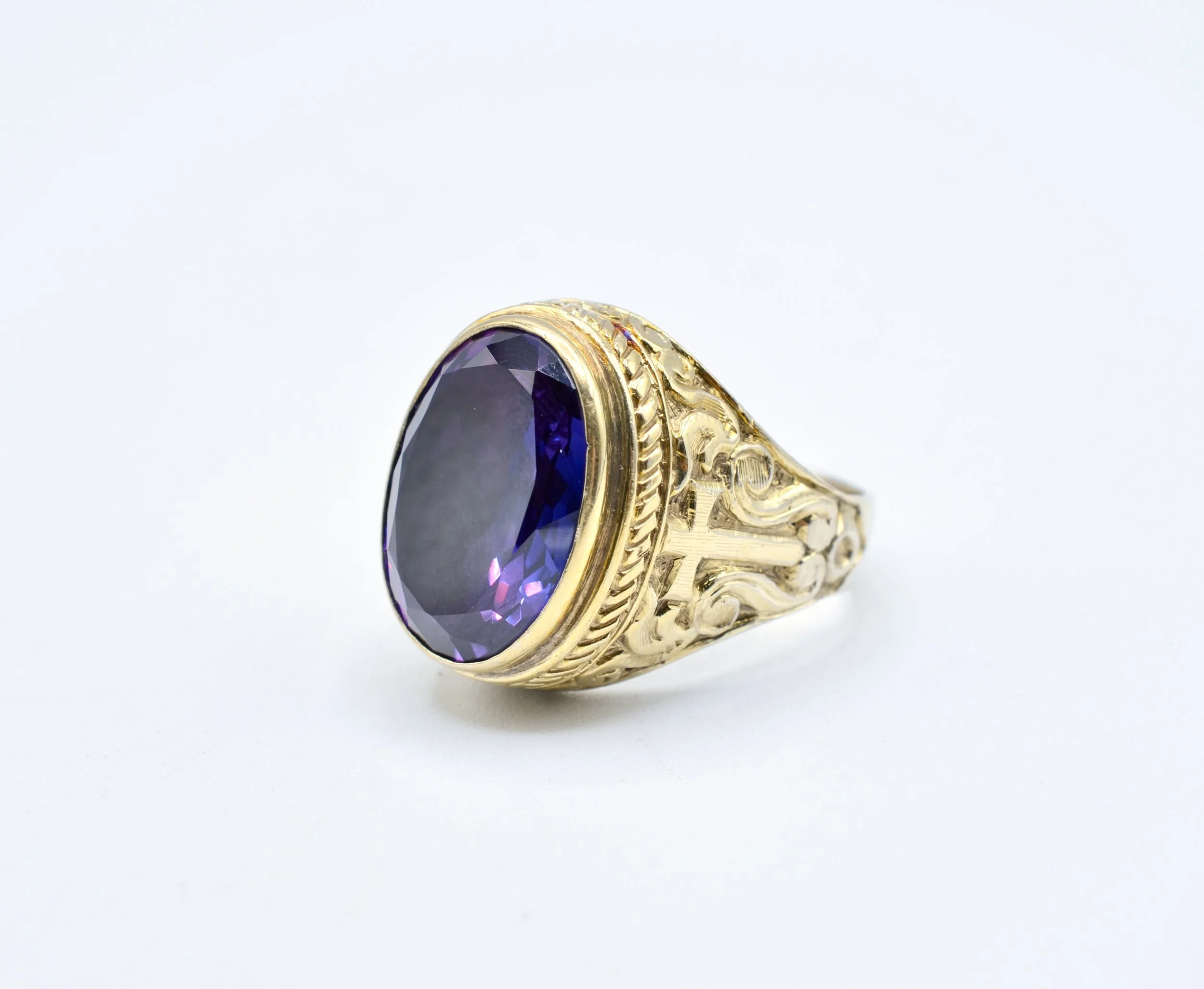 Vintage Amethyst Cross Ring Sterling Silver Gold-Plated – Sz 13.75
