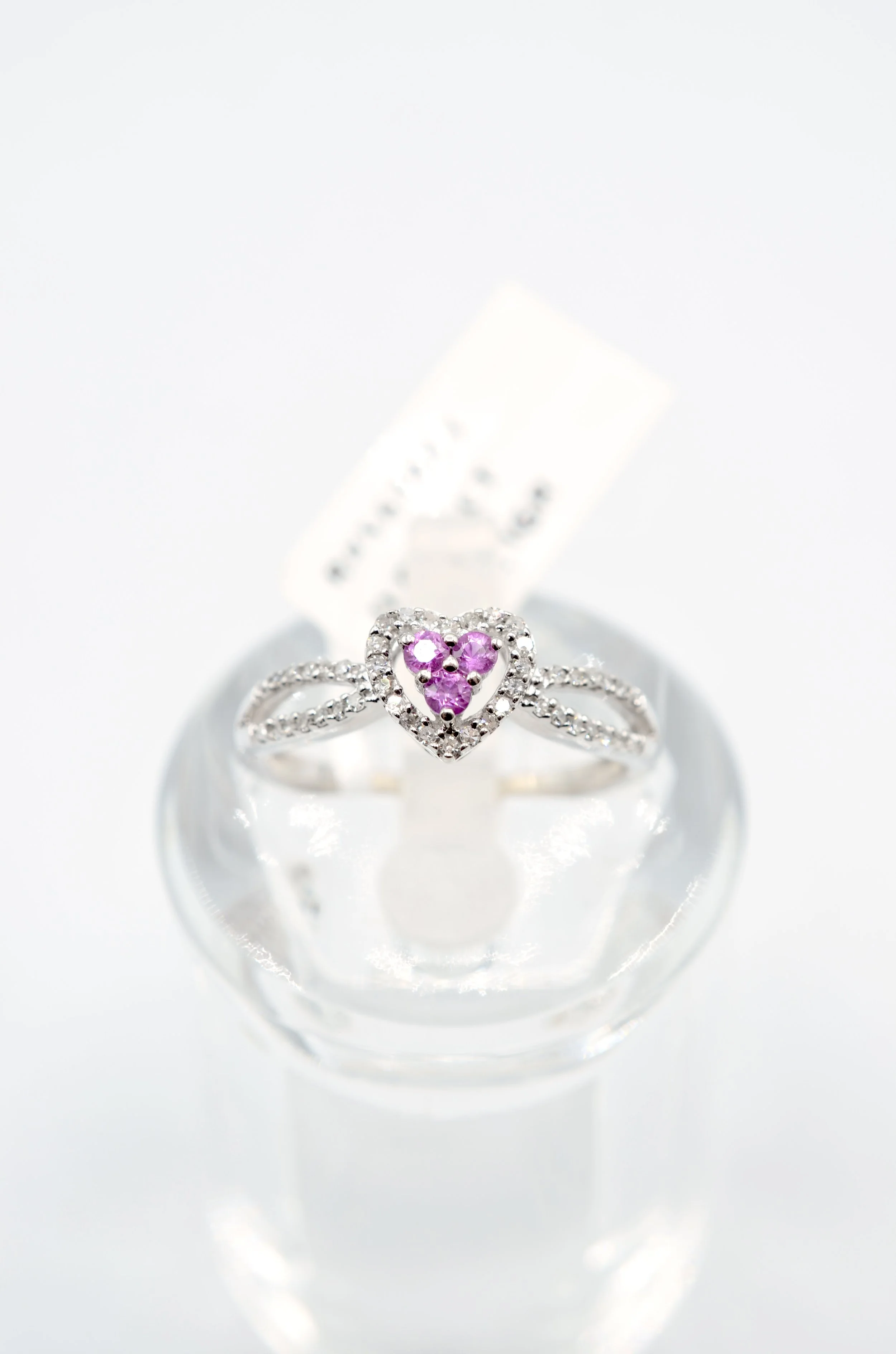 14K White Gold Pink Sapphire Natural Diamond Heart Halo Ring Size 6.5 2.1g