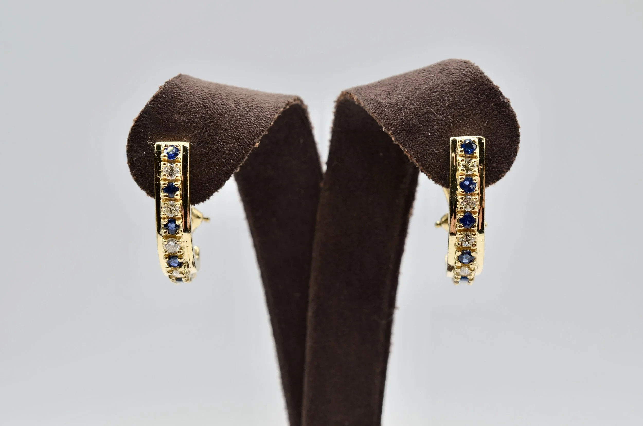 14k Gold Diamond & Sapphire Half Hoop Earrings – 7.5g
